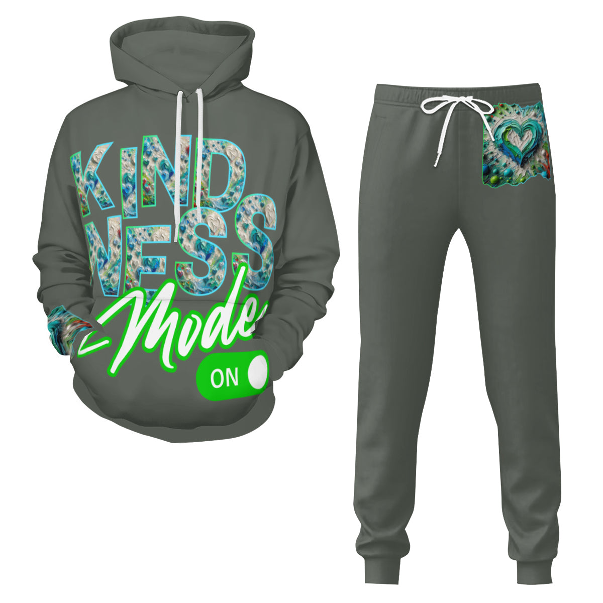 Men's Adult Hoodie Set with Double-Layer Hood "Kindness Mode: On"