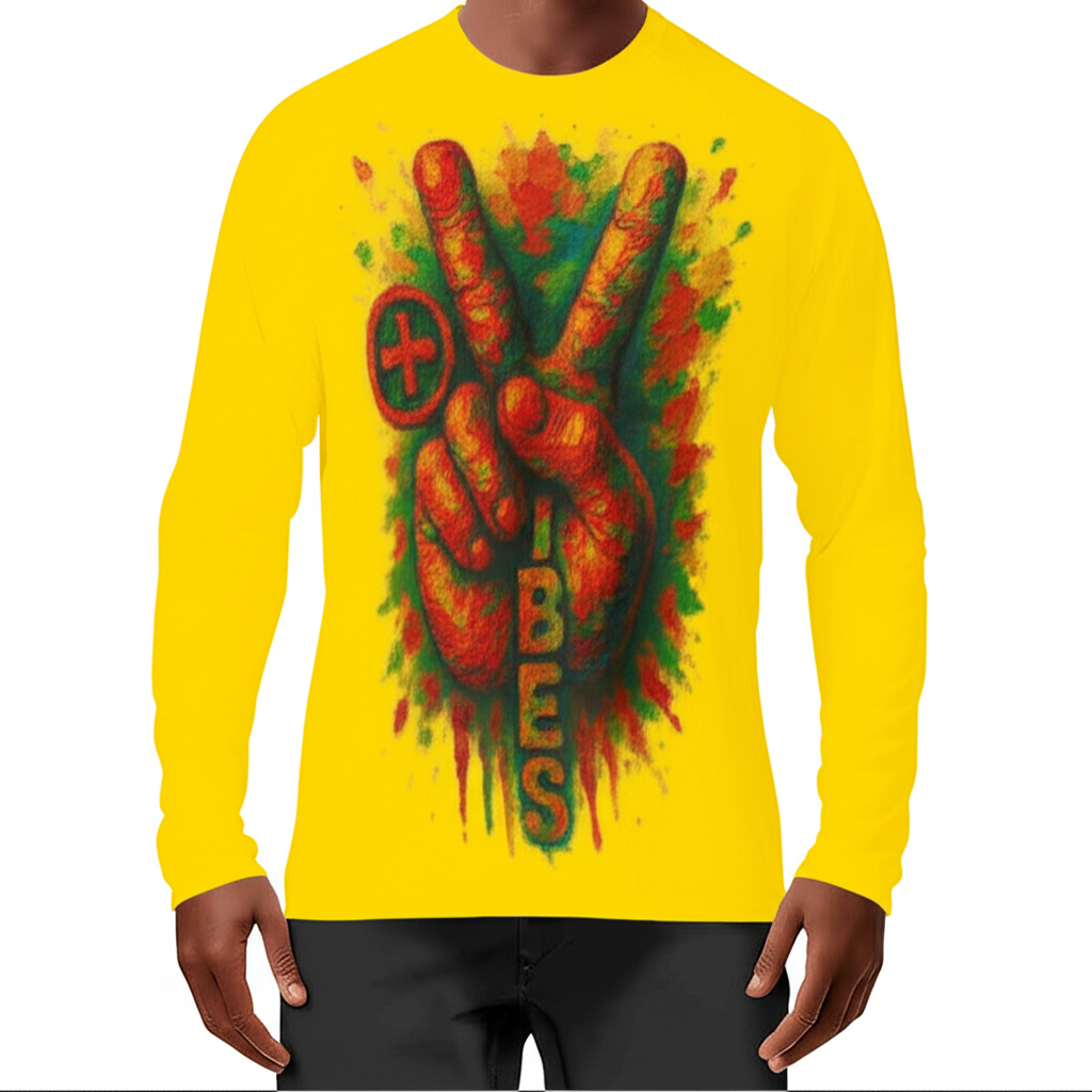 Men's Sun Protection Crewneck Long Sleeve T-Shirt | "Positive Vibes" Abstract