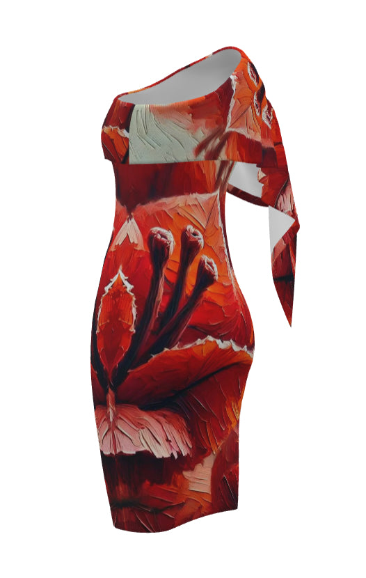 Womens One Shoulder Sleeve Evening Dress - All Over Prints