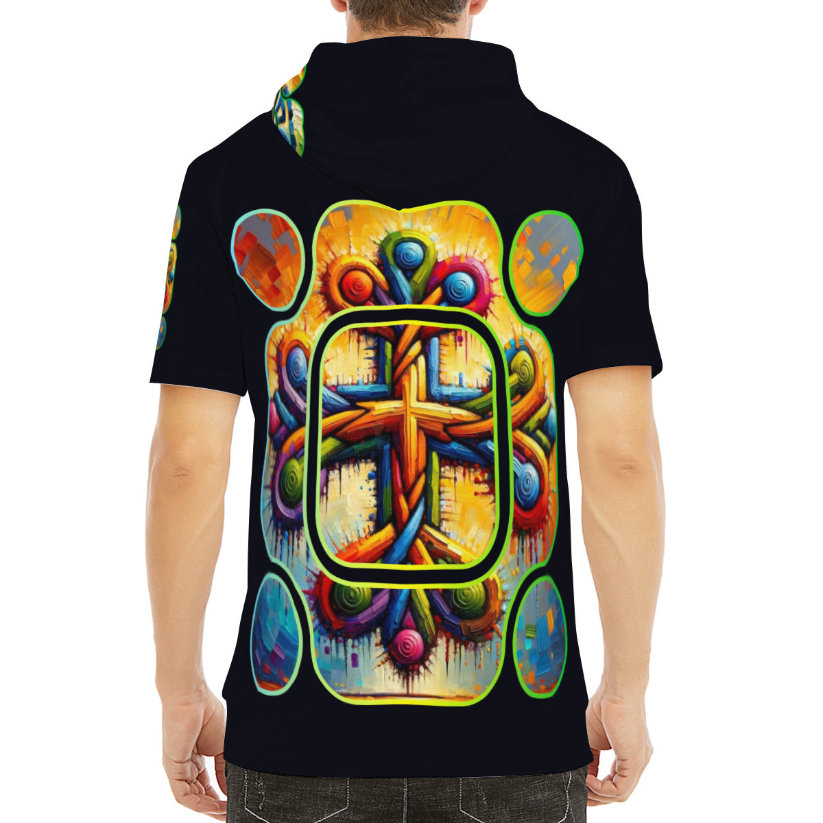 Men’s Cotton Hooded T-Shirt "Unity Abstract Print"