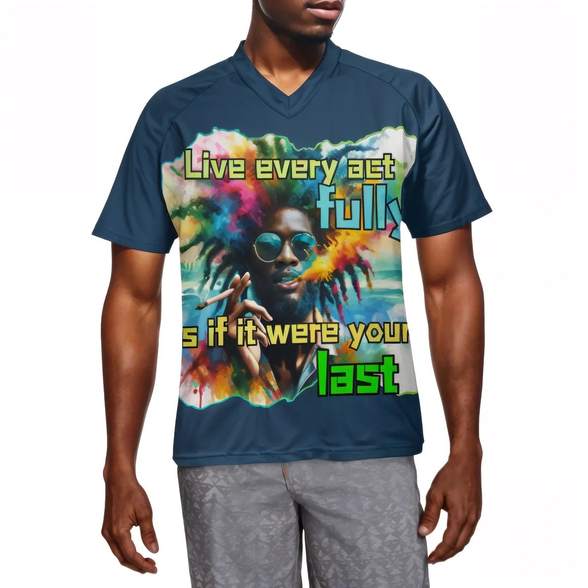 Men's V-Neck Polyester T-Shirt "Black Mental Health Matters"