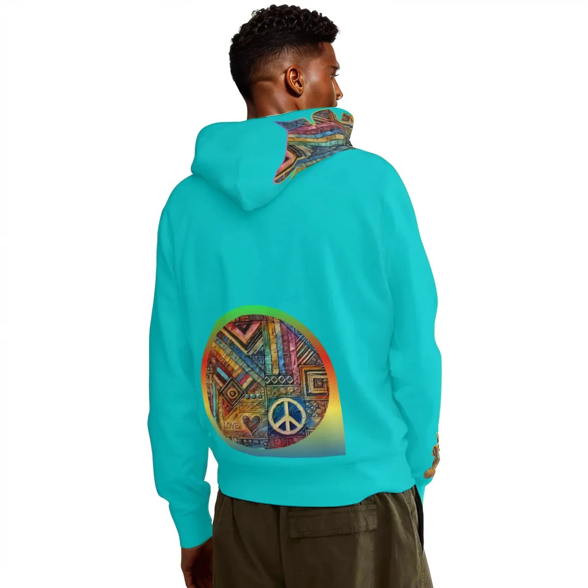 Men’s Adult Hoodie Set with Double-Layer Hood "African Peace Print"