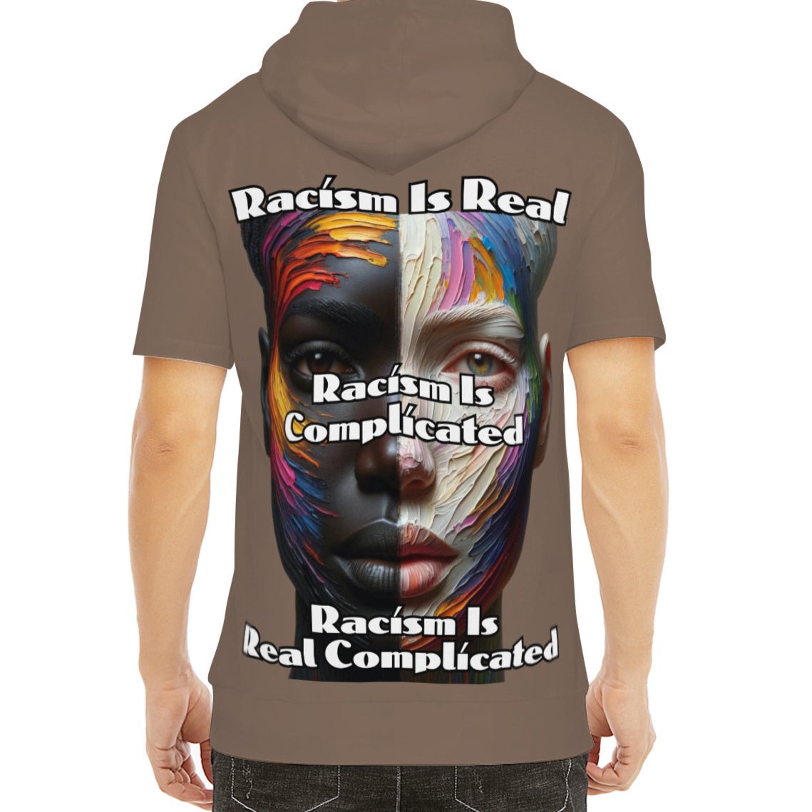 Men’s Cotton Hooded T-Shirt "Racism is Real"