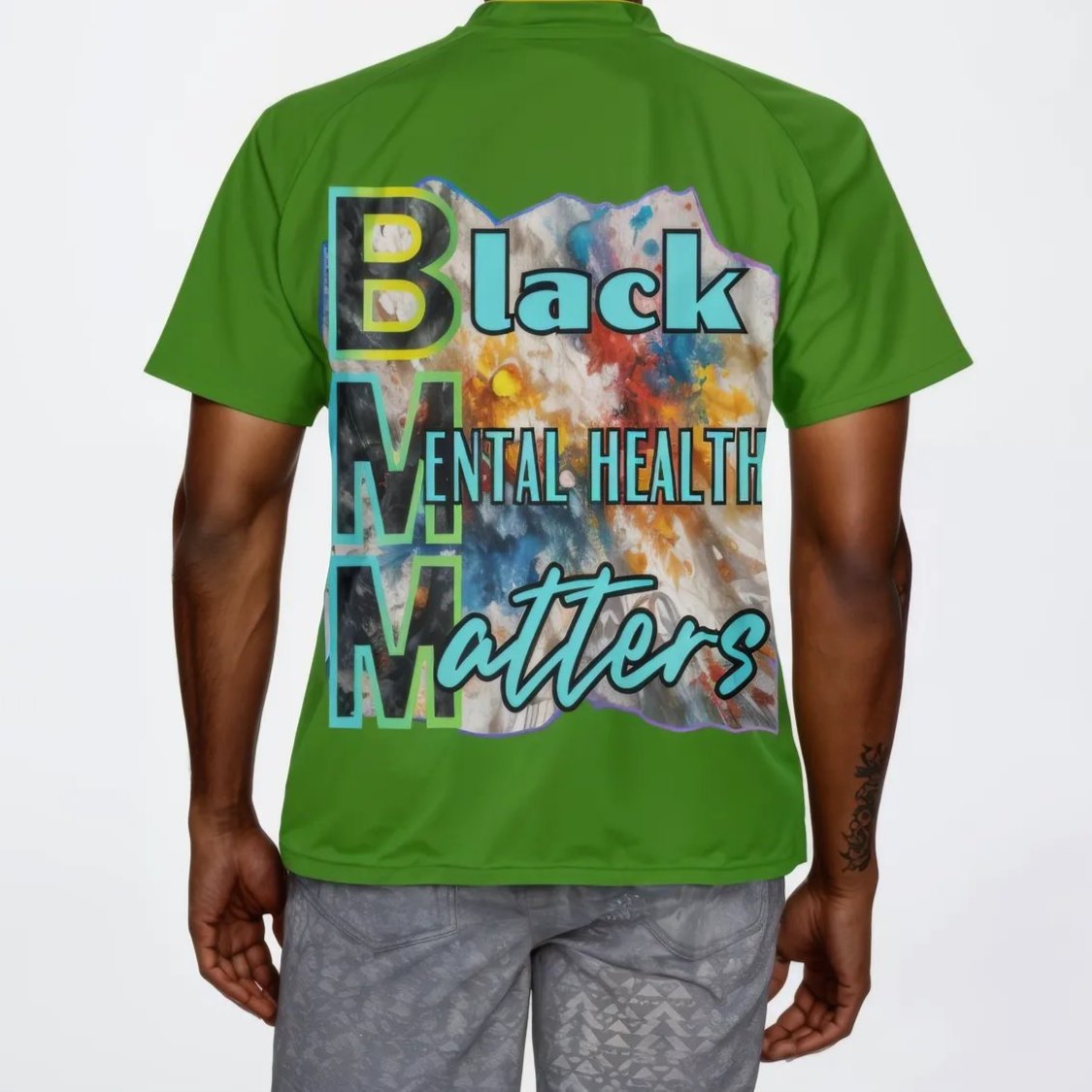 Men's V-Neck Polyester T-Shirt "Black Mental Health Matters"