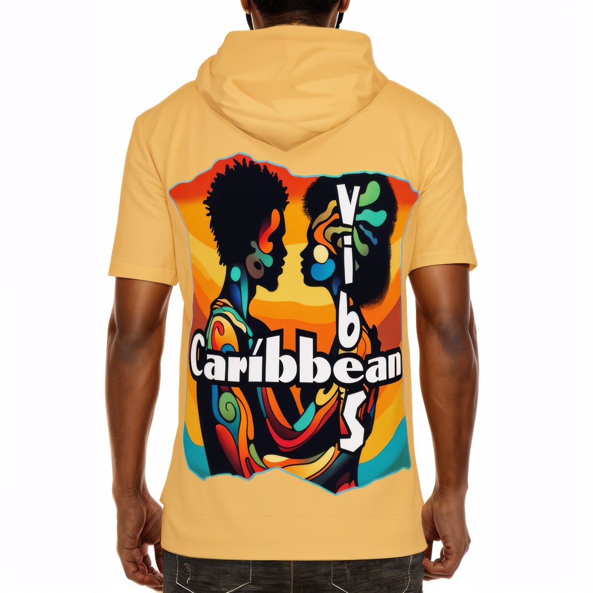 Men’s Cotton Hooded T-Shirt "Feel the Vibe, Caribbean Vibes"