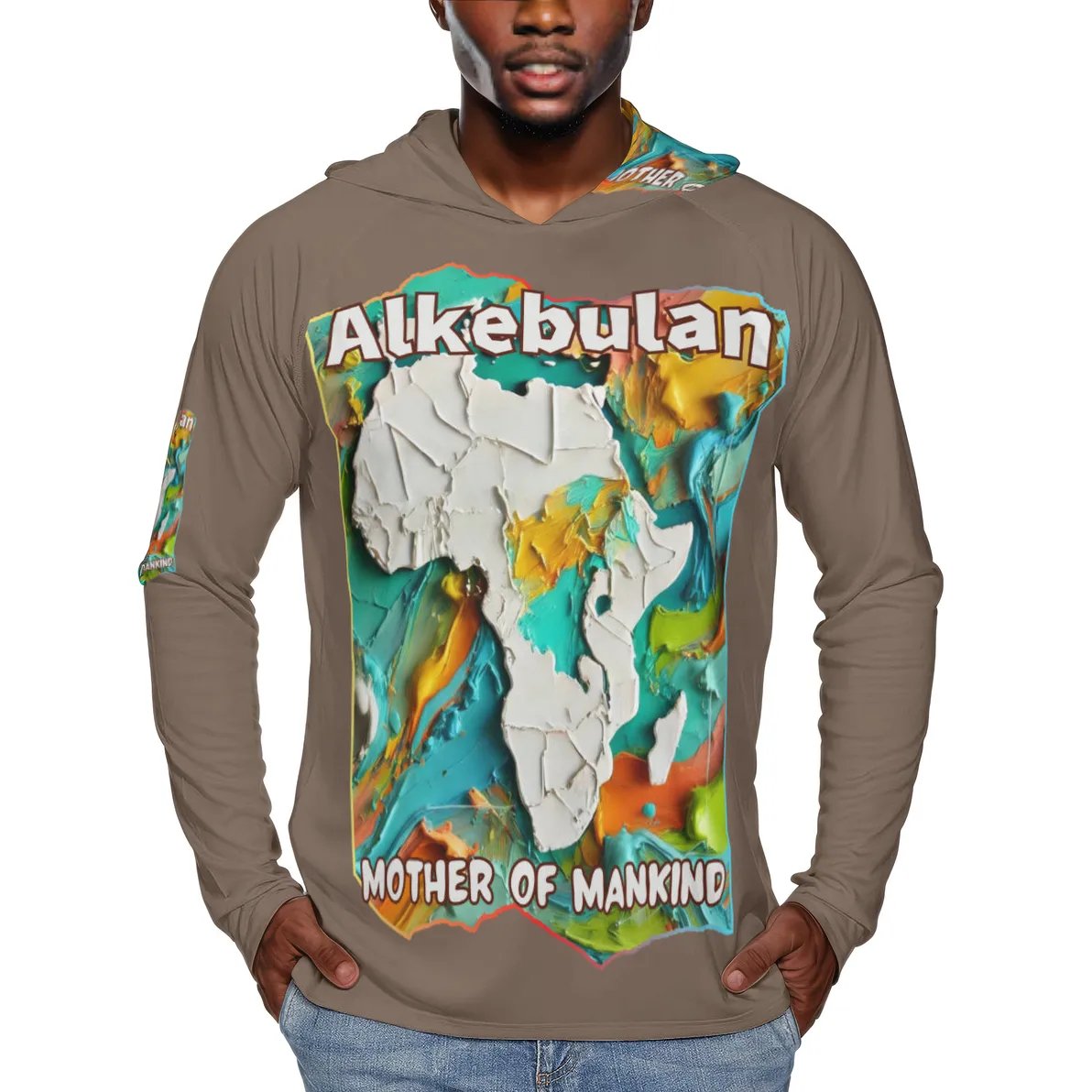 Men's Sun Protection Long Sleeve Hoodie "Alkebulan, The Mother of Mankind"