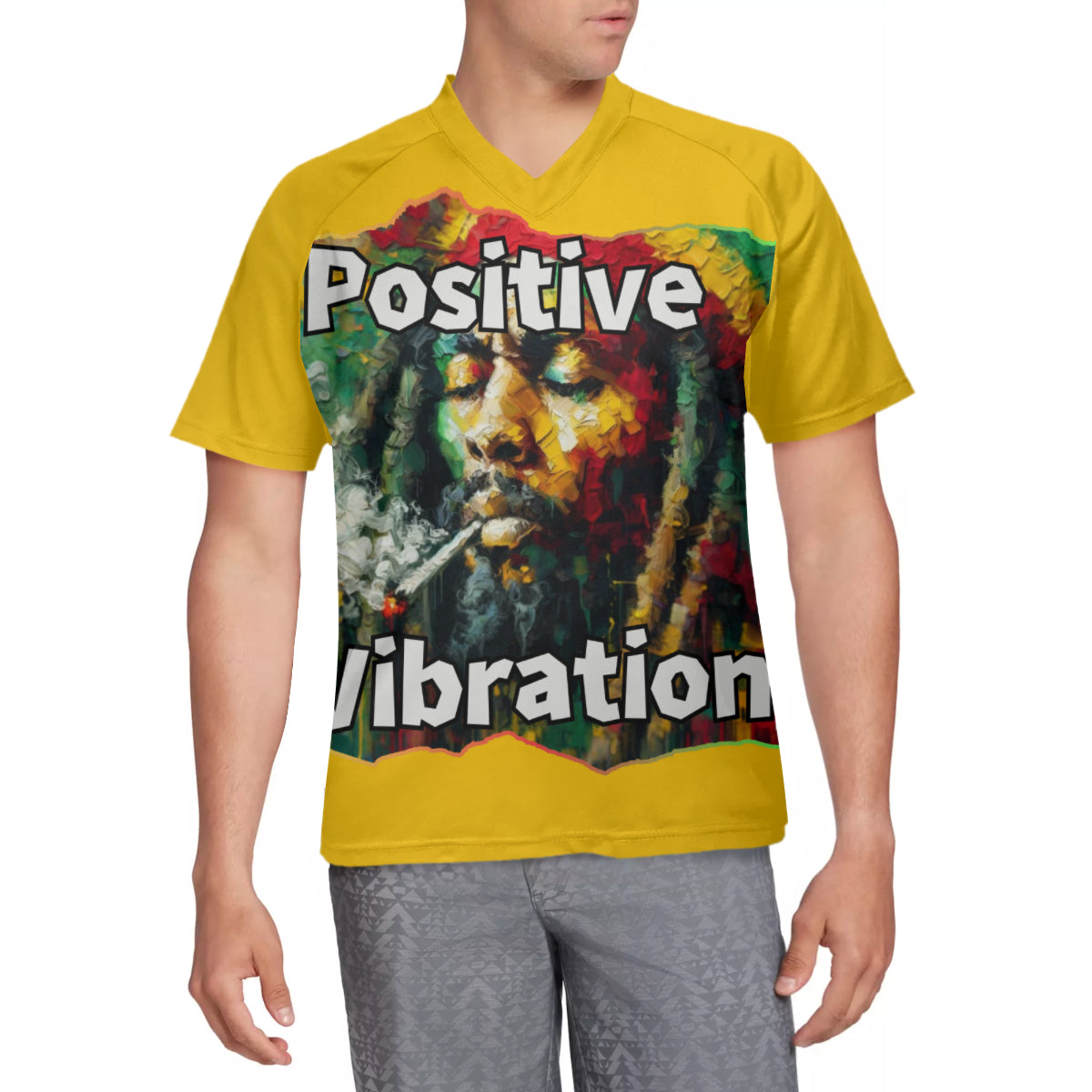 Men's V-Neck Polyester T-Shirt "Positive Vibration"