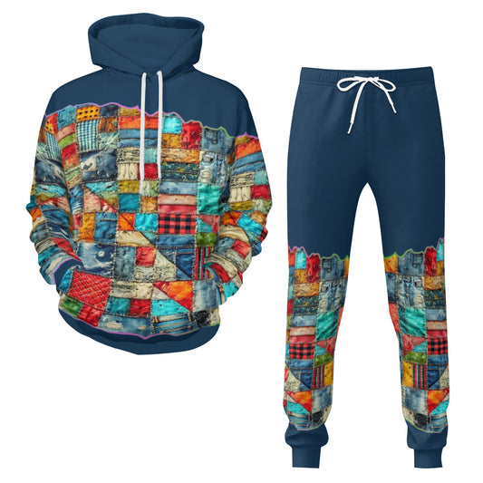 Men’s Adult Hoodie Set with Double-Layer Hood "Patchwork Print"