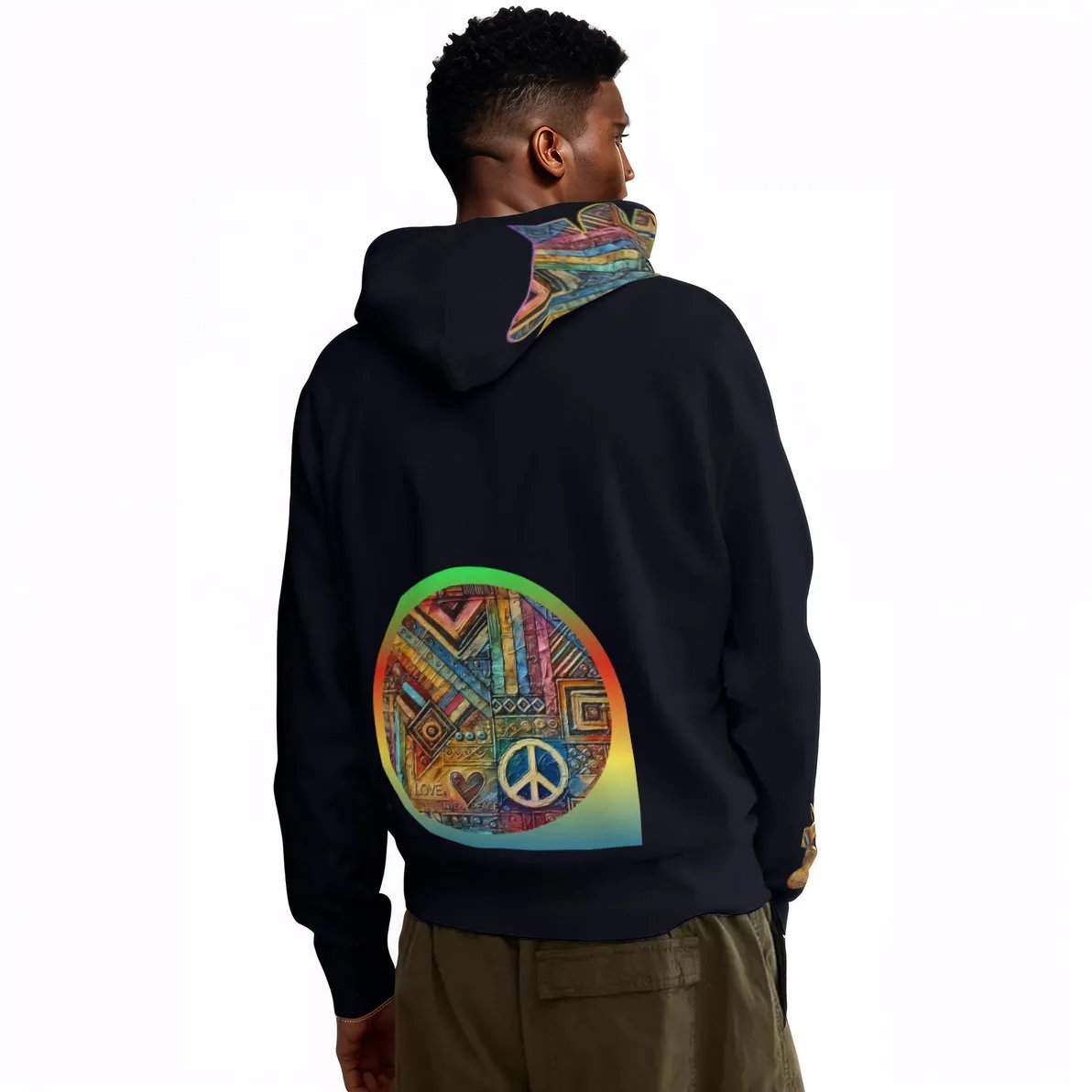 Men’s Adult Hoodie Set with Double-Layer Hood "African Peace Print"