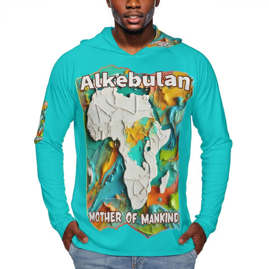 Men's Sun Protection Long Sleeve Hoodie "Alkebulan, The Mother of Mankind"