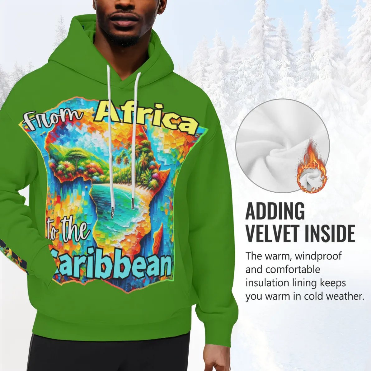 Men’s Plush Fleece Lined Hoodie "From Africa to the Caribbean"