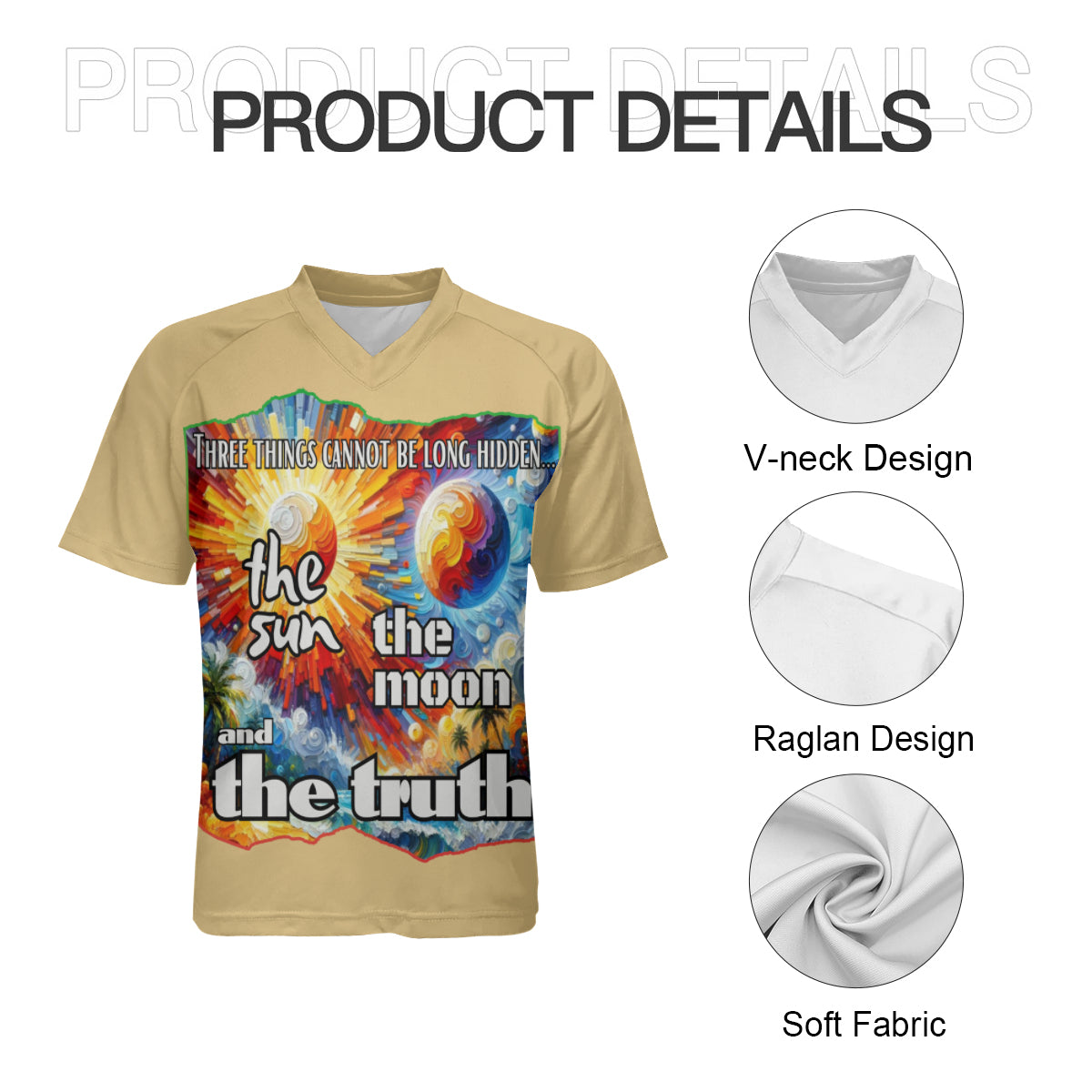 Men's V-Neck Polyester T-Shirt "The Sun, The Moon, The Truth"