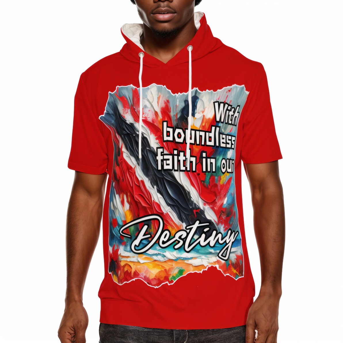 Men’s Cotton Hooded T-Shirt "Boundless Faith in our Destiny" Trinidad Pride