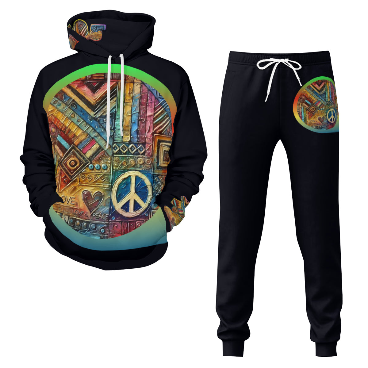 Men’s Adult Hoodie Set with Double-Layer Hood "African Peace Print"