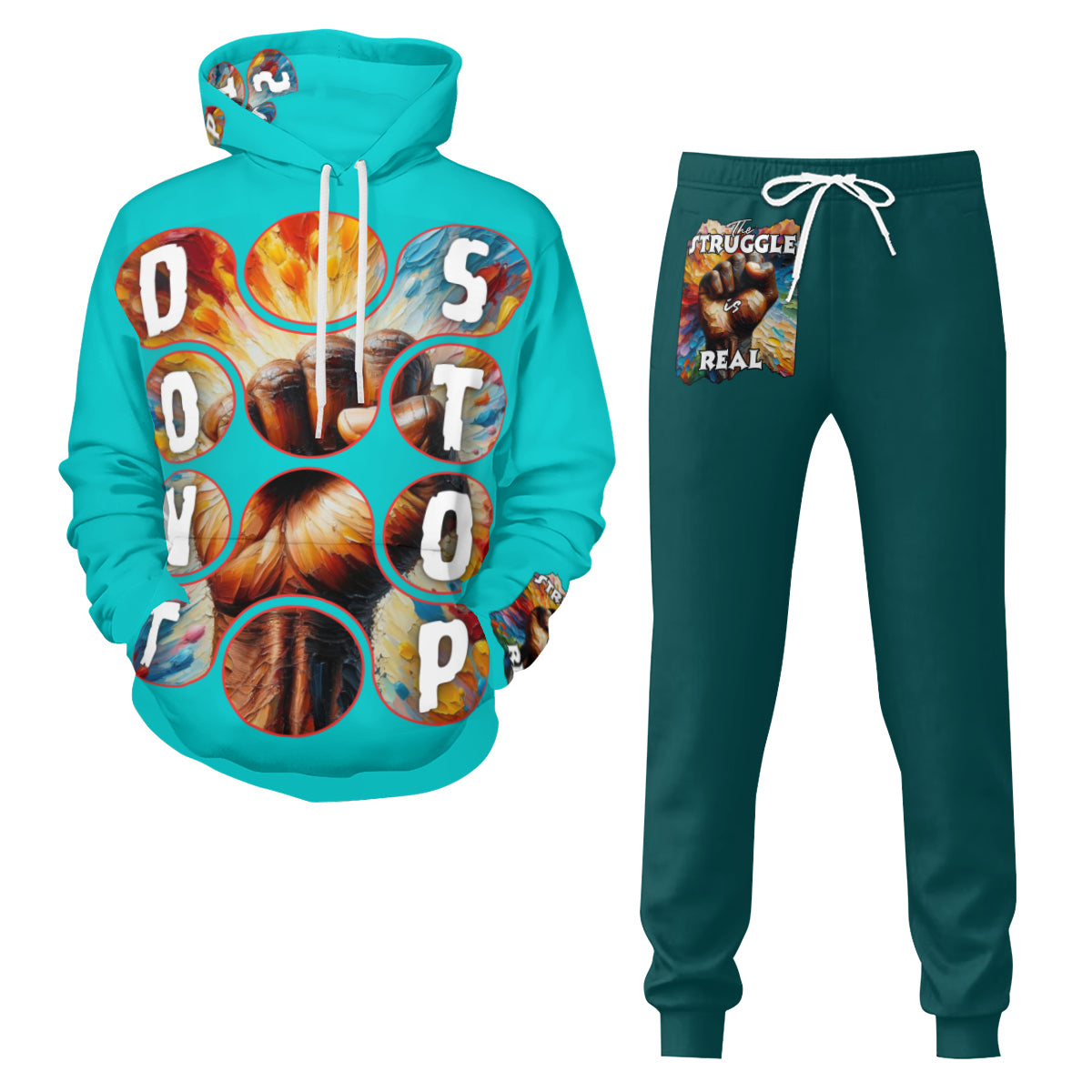 Men's Adult Hoodie Set with Double-Layer Hood "Don't Stop, The Struggle is Real""