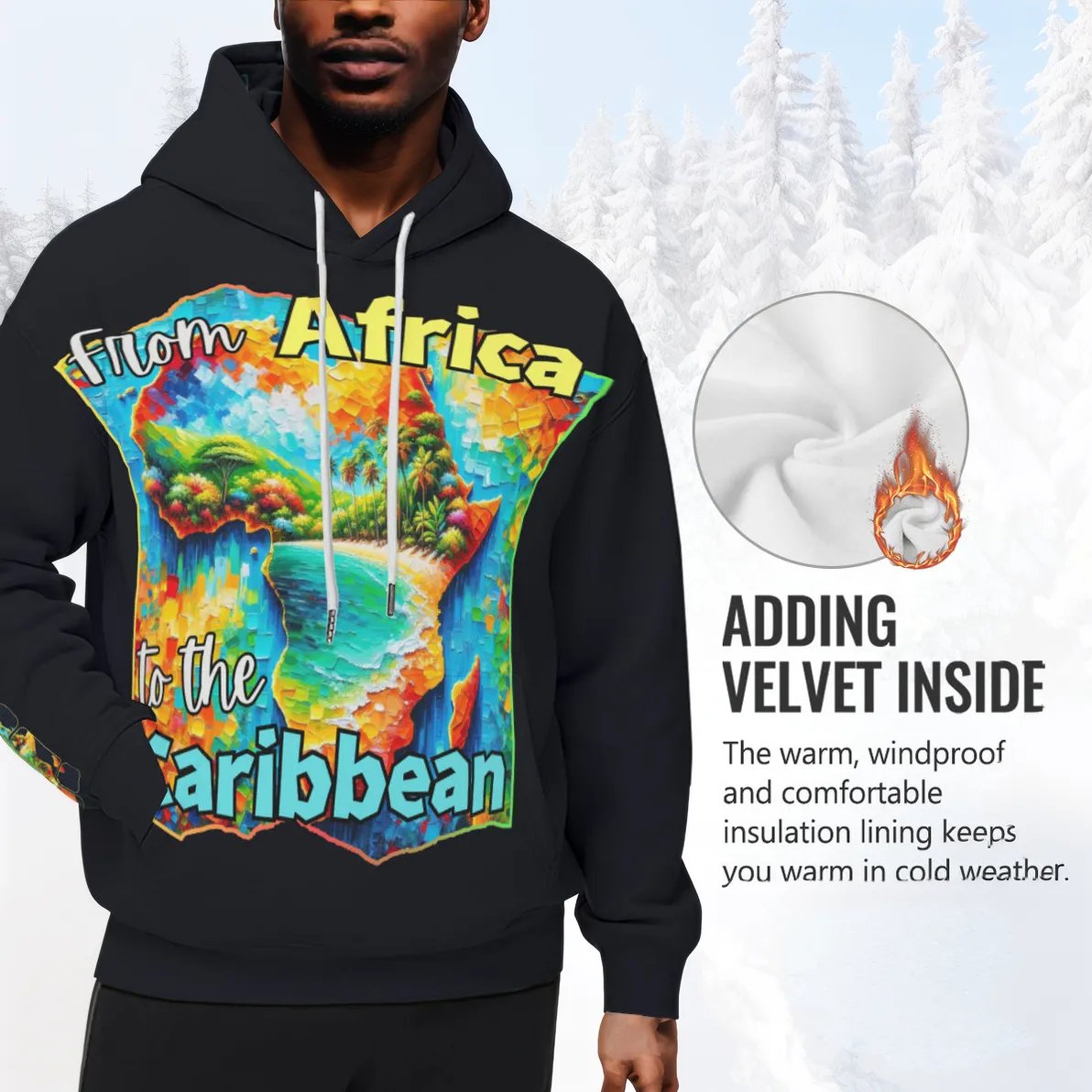 Men’s Plush Fleece Lined Hoodie "From Africa to the Caribbean"