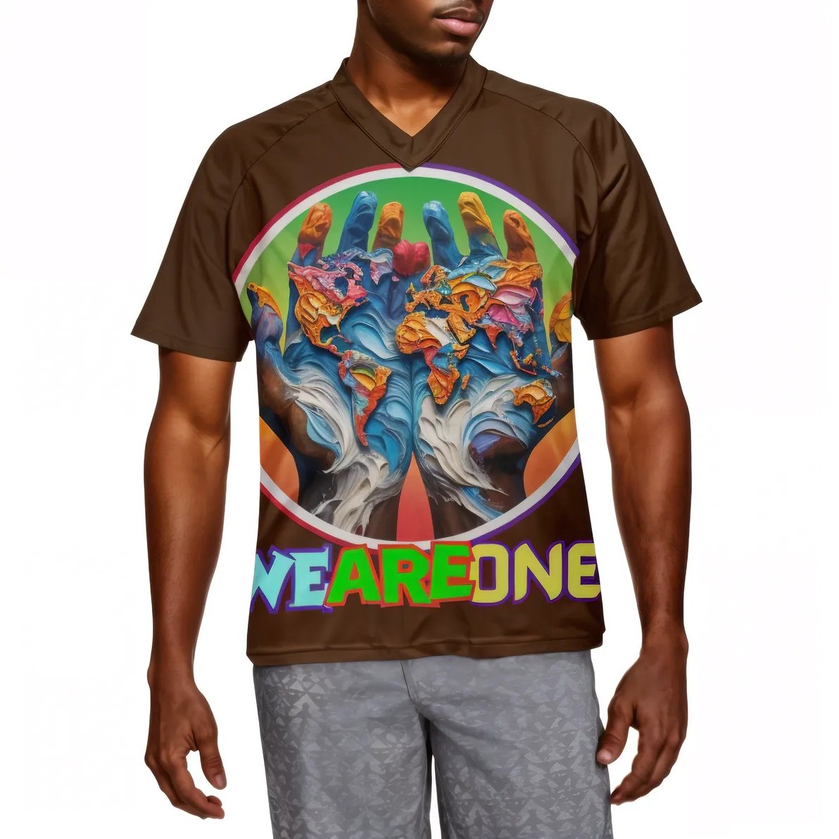 Men's V-Neck Polyester T-Shirt "We Are One"