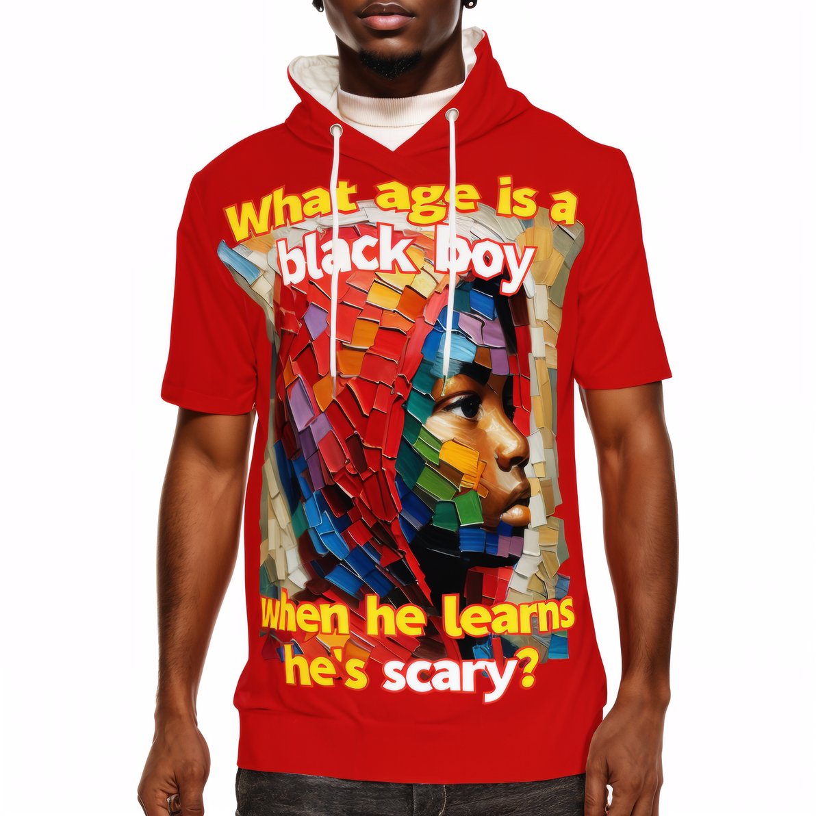 Men’s Cotton Hooded T-Shirt "What Age Is a Black Boy..."