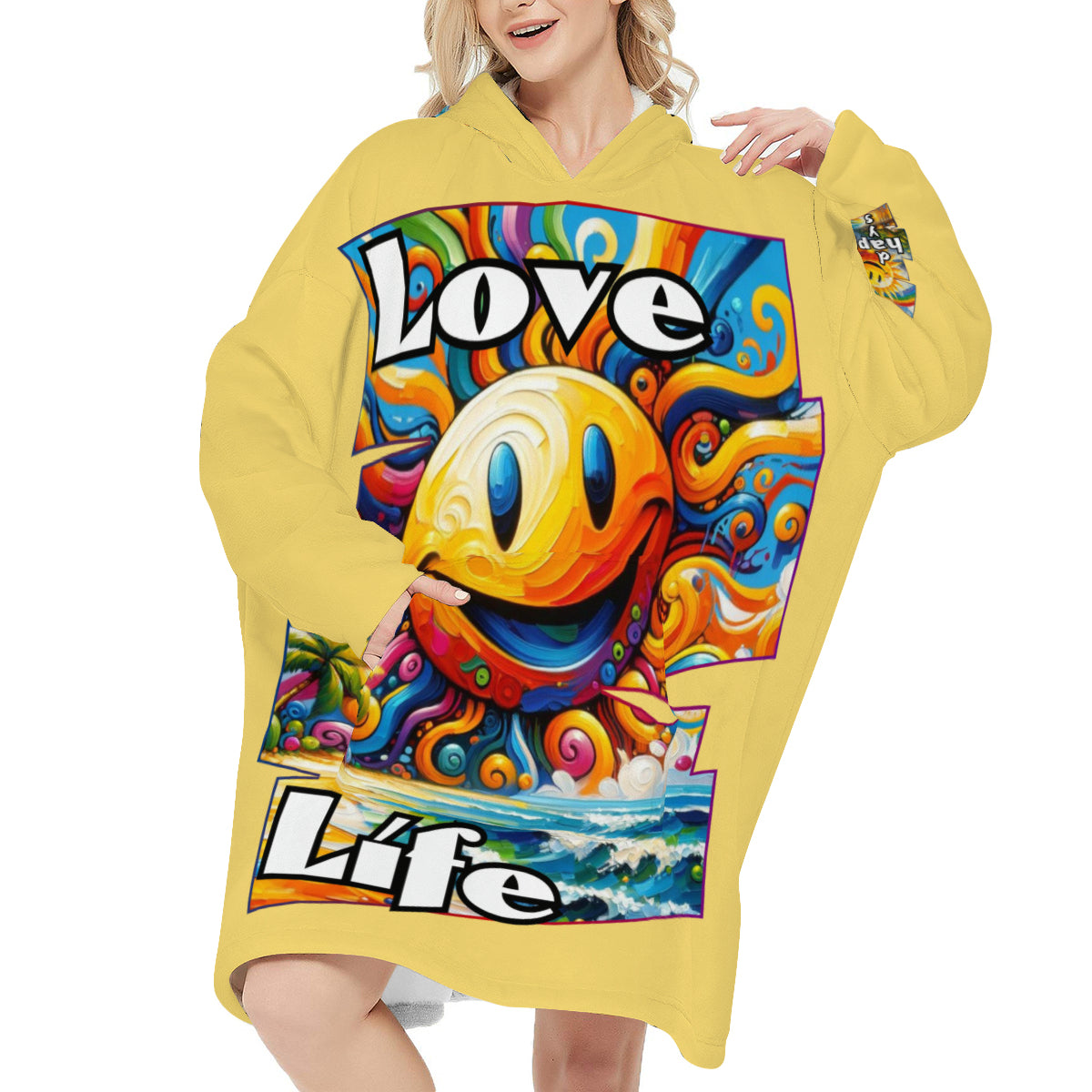 Flannel Sleeper Blanket Hoodie | "Love Life, Happy Days"