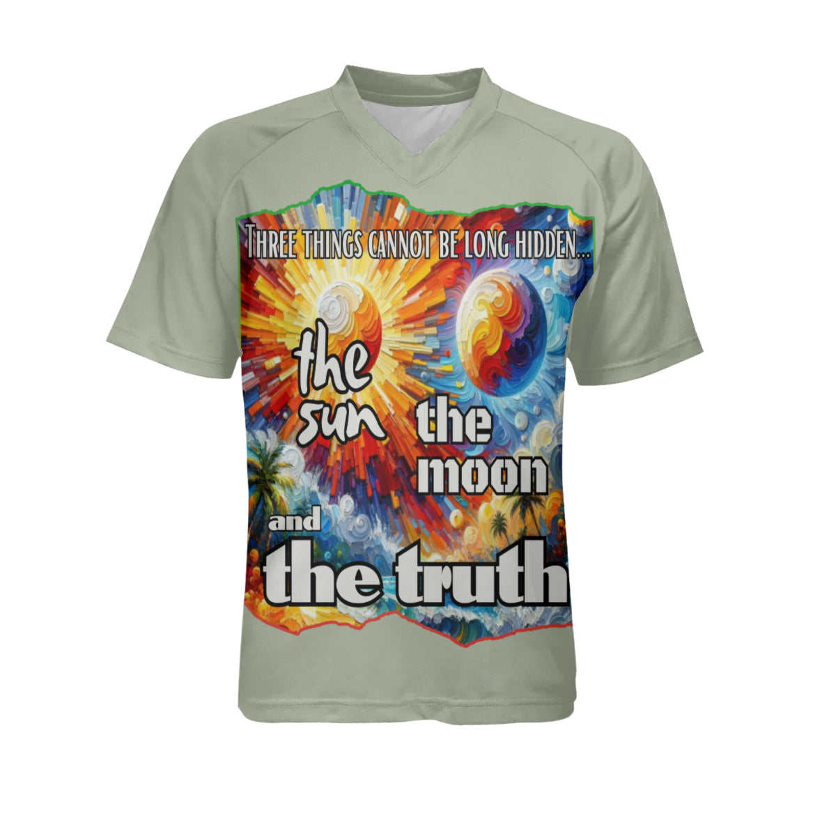 Men's V-Neck Polyester T-Shirt "The Sun, The Moon, The Truth"