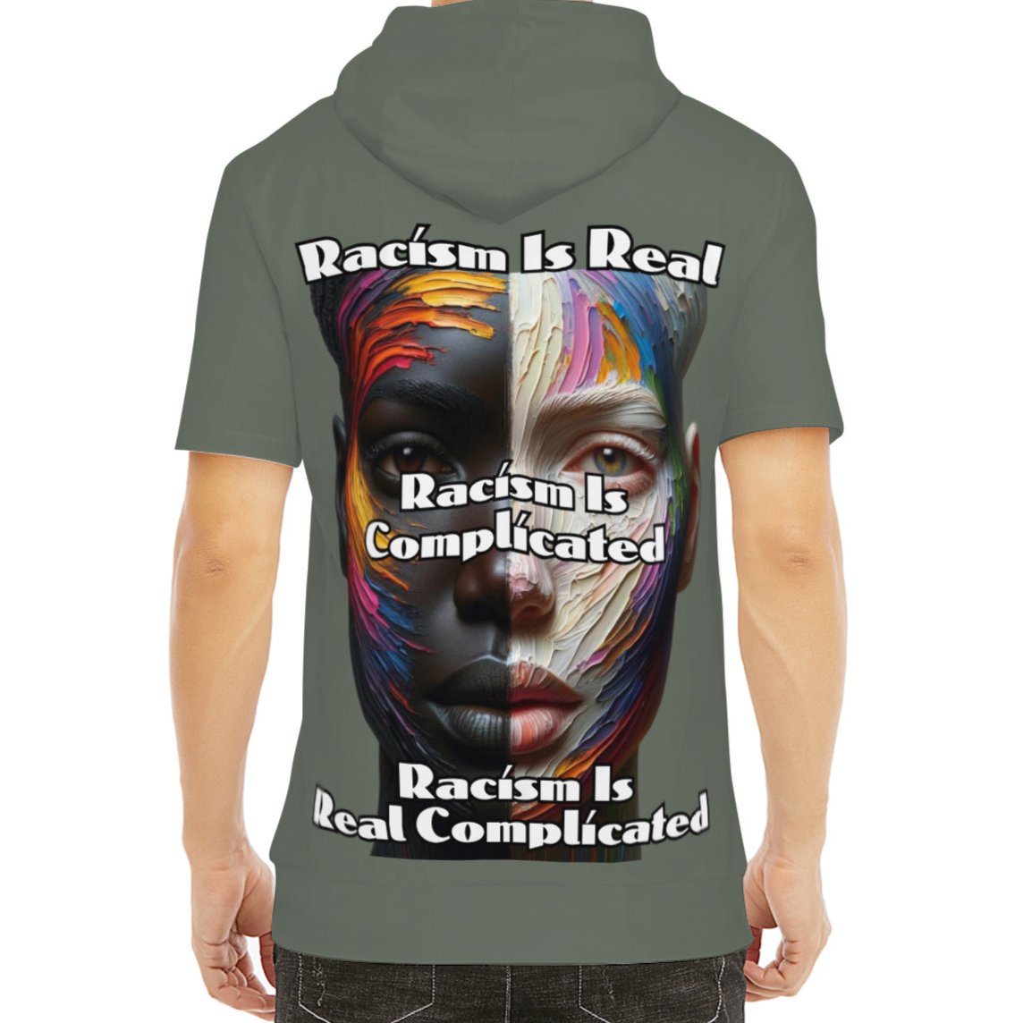 Men’s Cotton Hooded T-Shirt "Racism is Real"