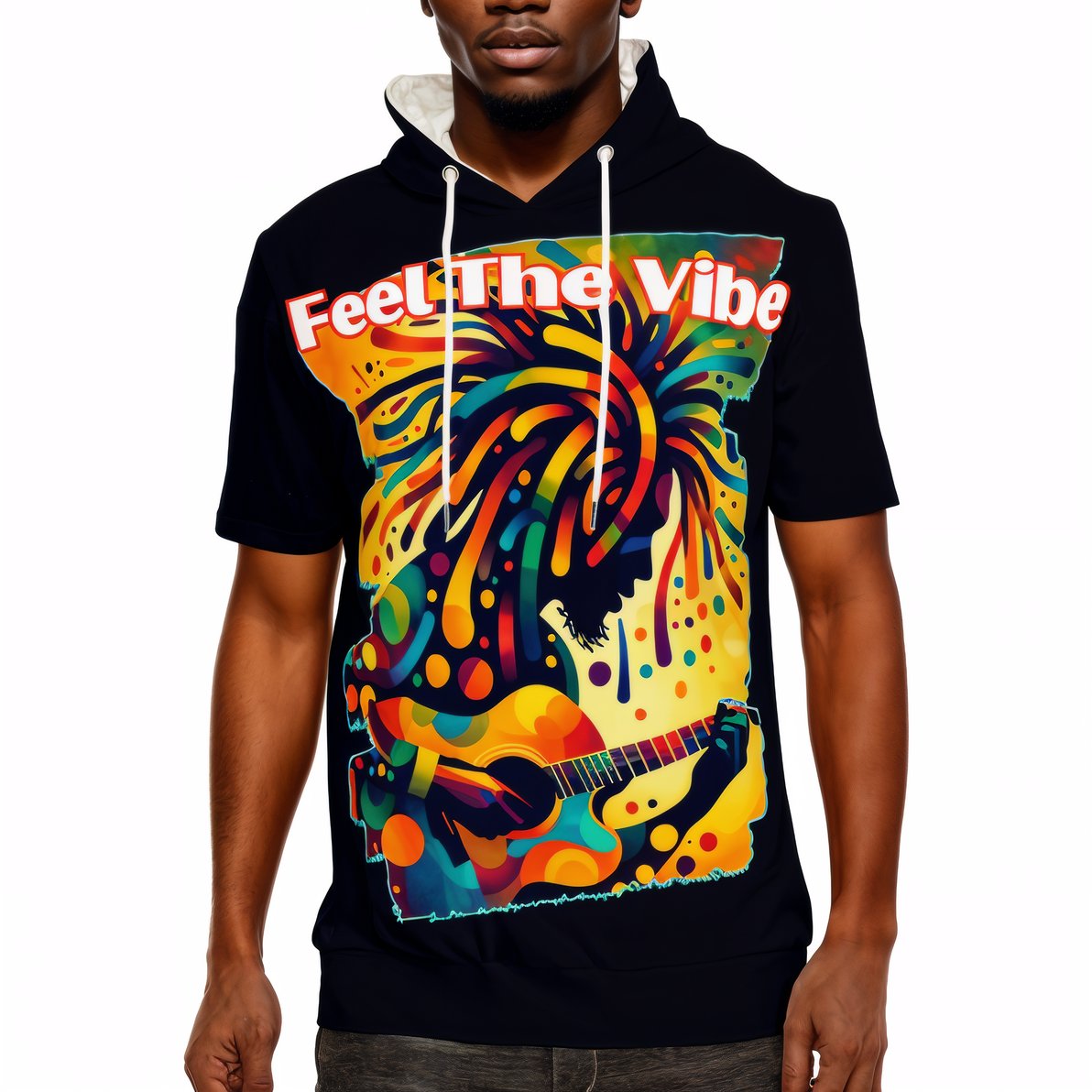 Men’s Cotton Hooded T-Shirt "Feel the Vibe, Caribbean Vibes"