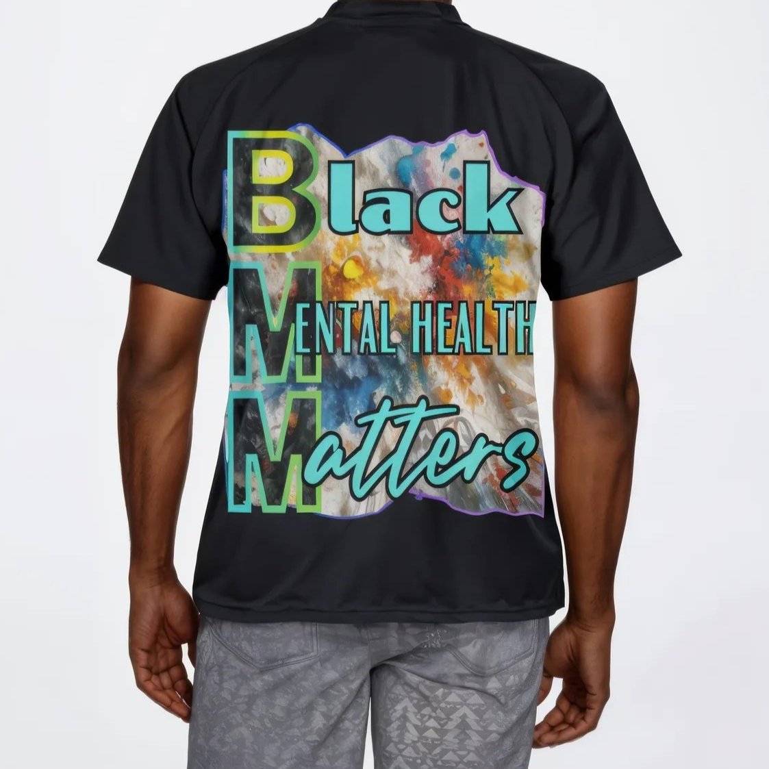 Men's V-Neck Polyester T-Shirt "Black Mental Health Matters"