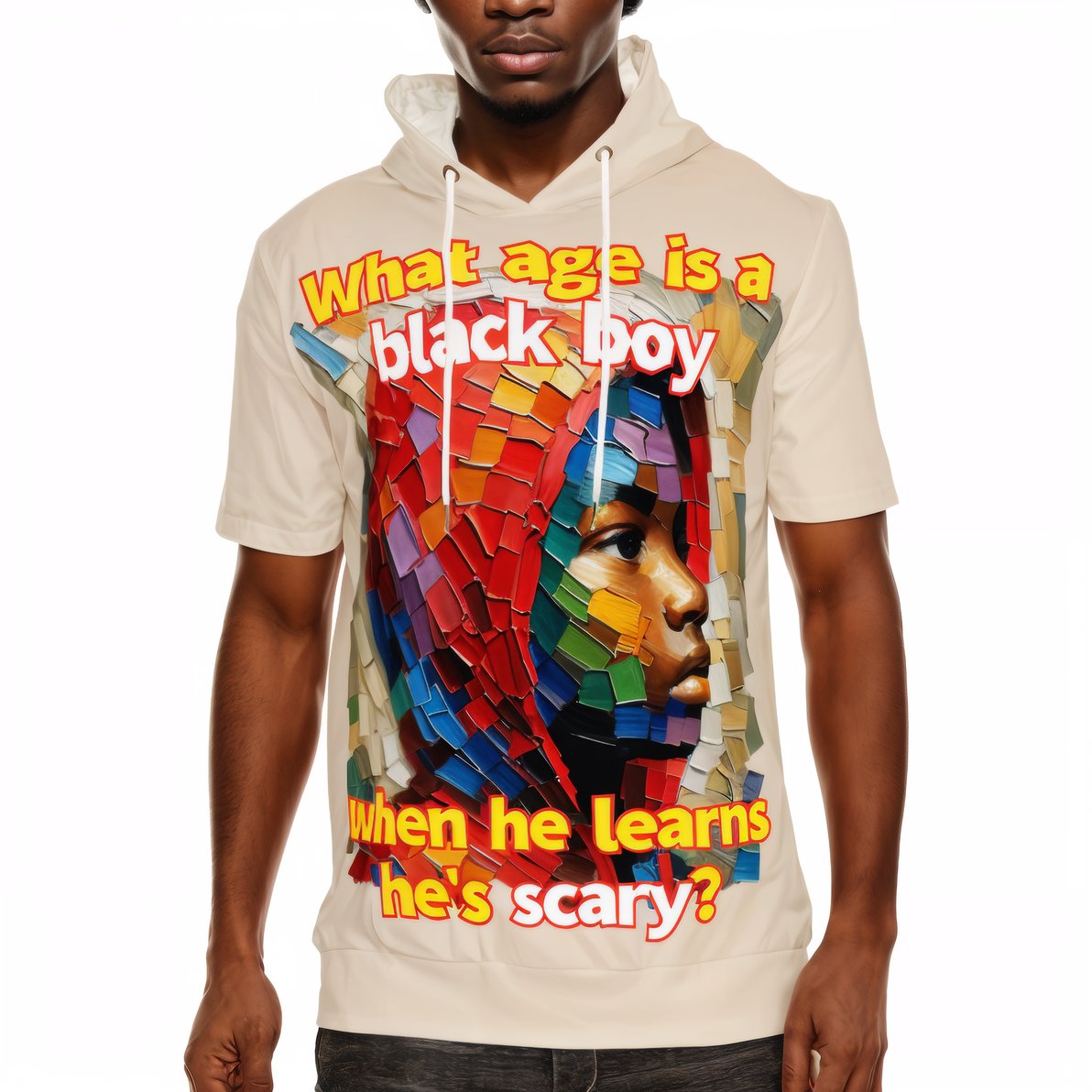 Men’s Cotton Hooded T-Shirt "What Age Is a Black Boy..."