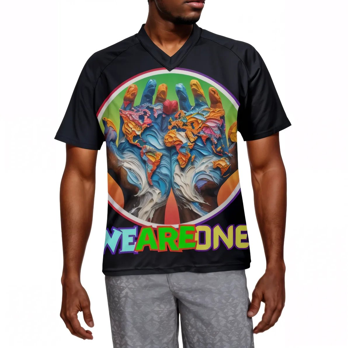 Men's V-Neck Polyester T-Shirt "We Are One"