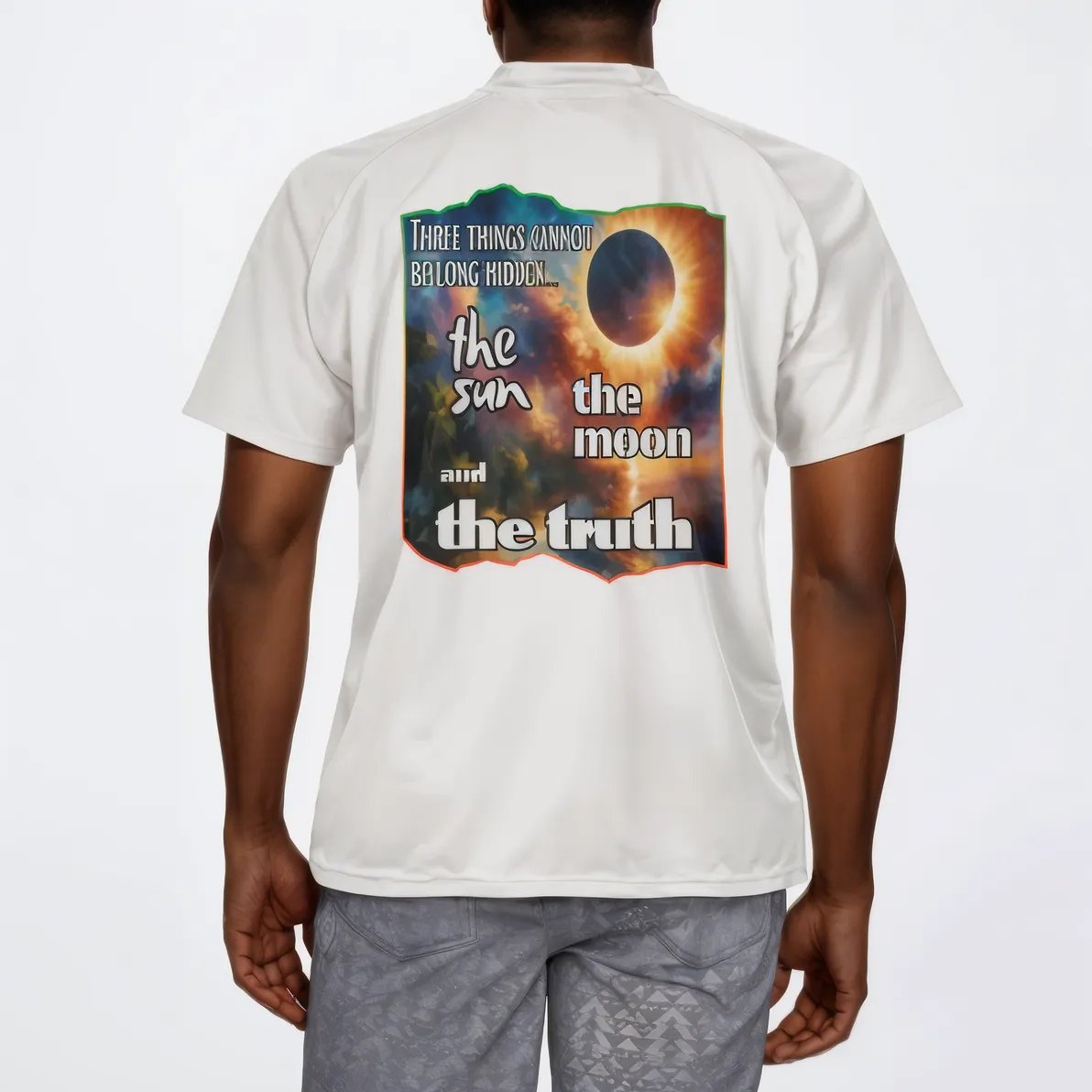 Men's V-Neck Polyester T-Shirt "The Sun, The Moon, The Truth"