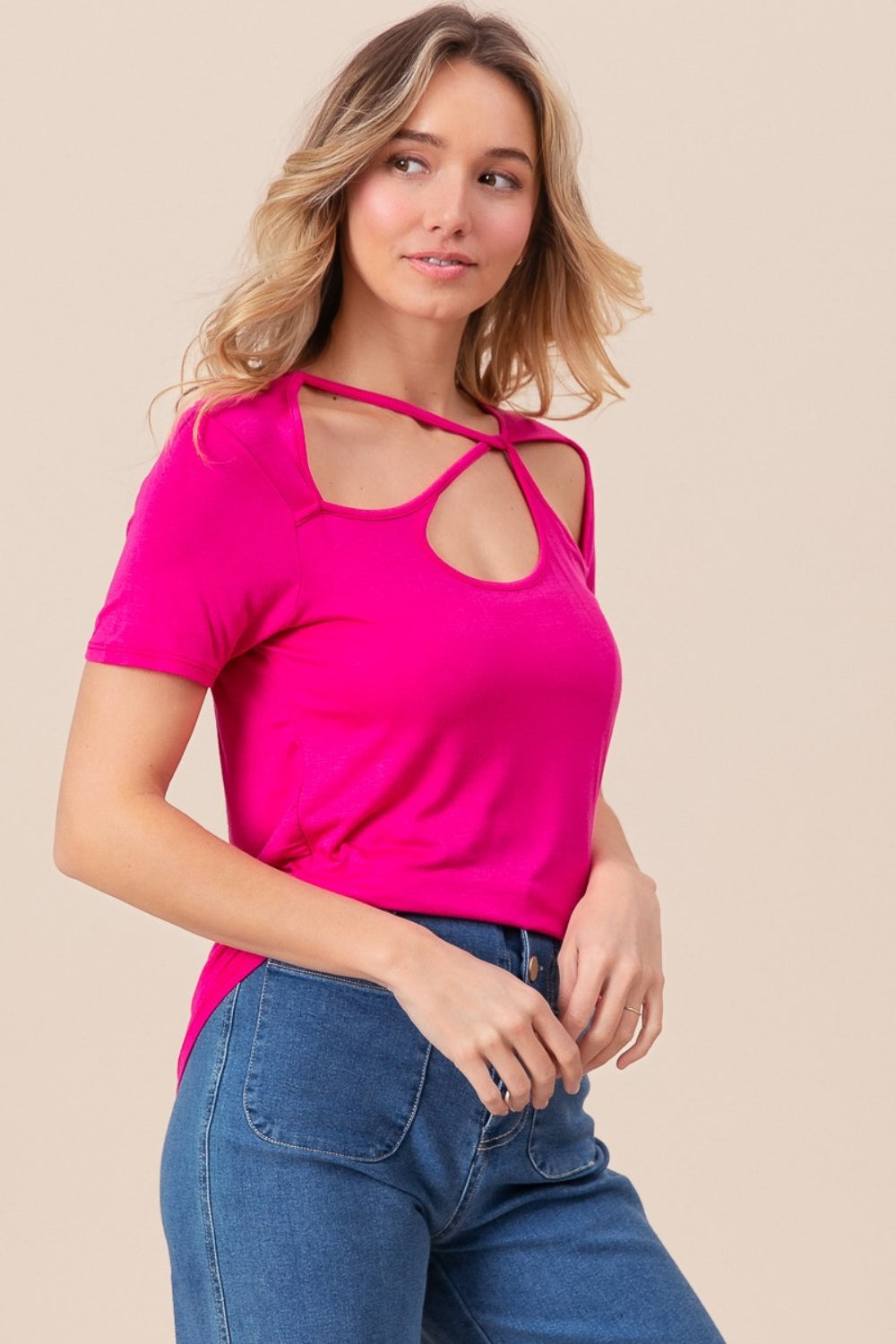 Cutout Asymmetrical Neck Short Sleeve T-Shirt