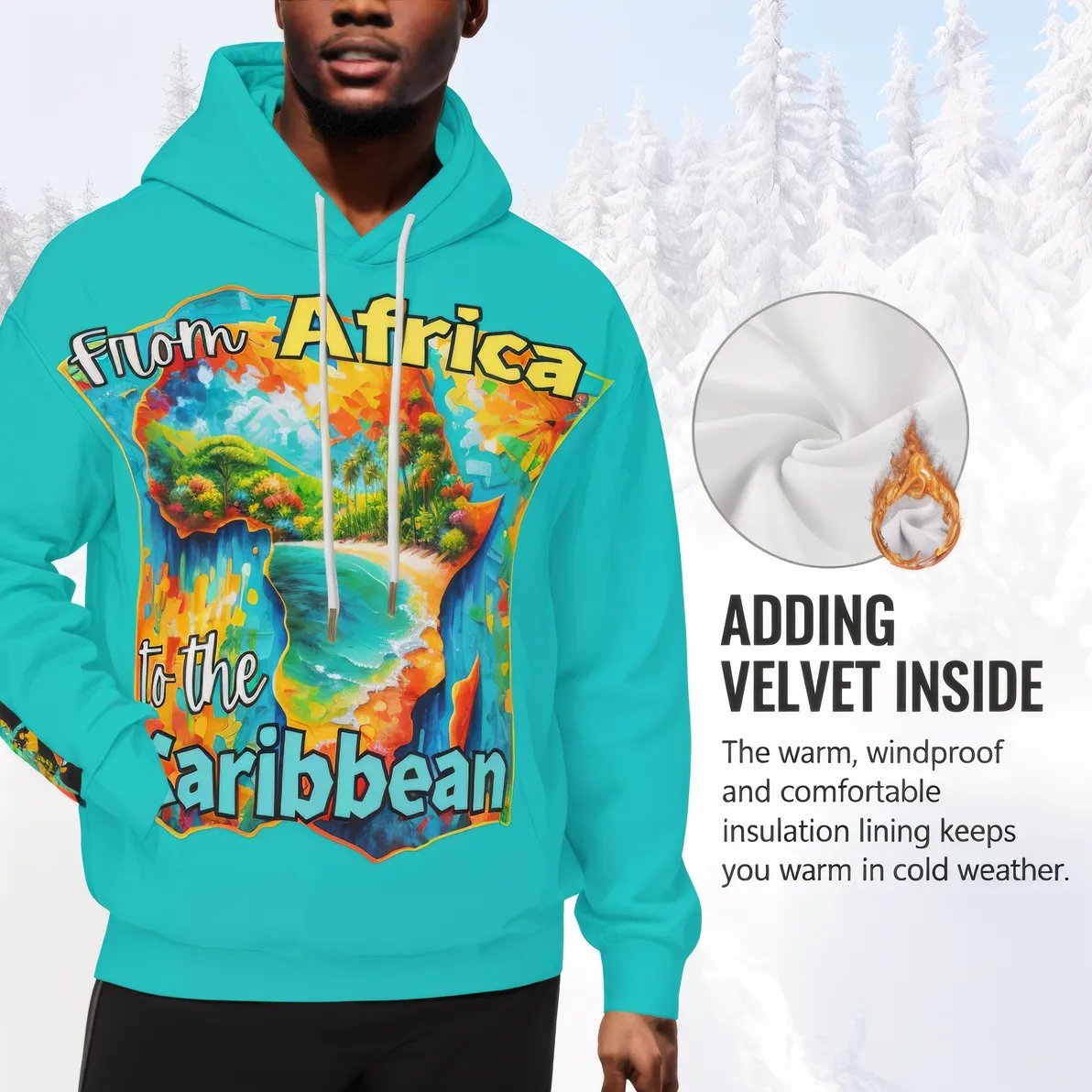 Men’s Plush Fleece Lined Hoodie "From Africa to the Caribbean"