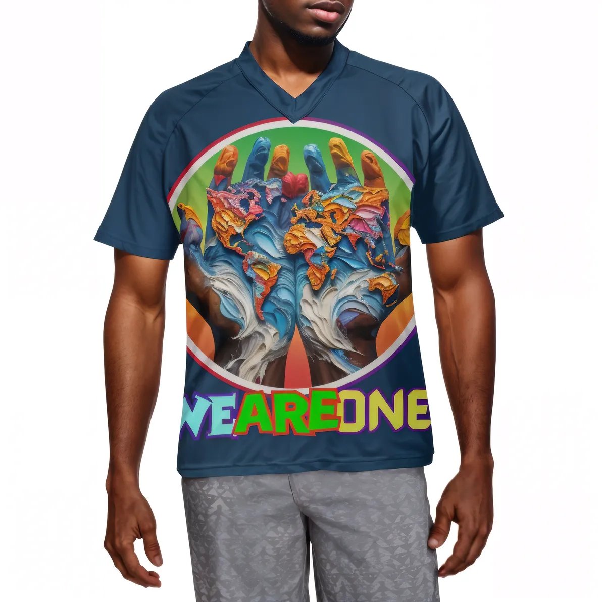 Men's V-Neck Polyester T-Shirt "We Are One"