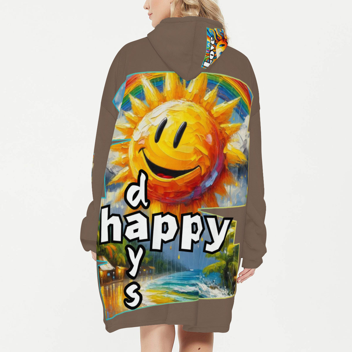 Flannel Sleeper Blanket Hoodie | "Love Life, Happy Days"