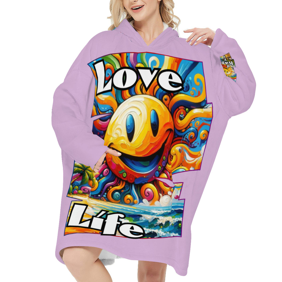 Flannel Sleeper Blanket Hoodie | "Love Life, Happy Days"