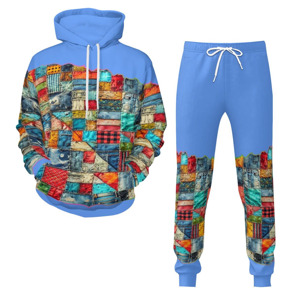 Men’s Adult Hoodie Set with Double-Layer Hood "Patchwork Print"