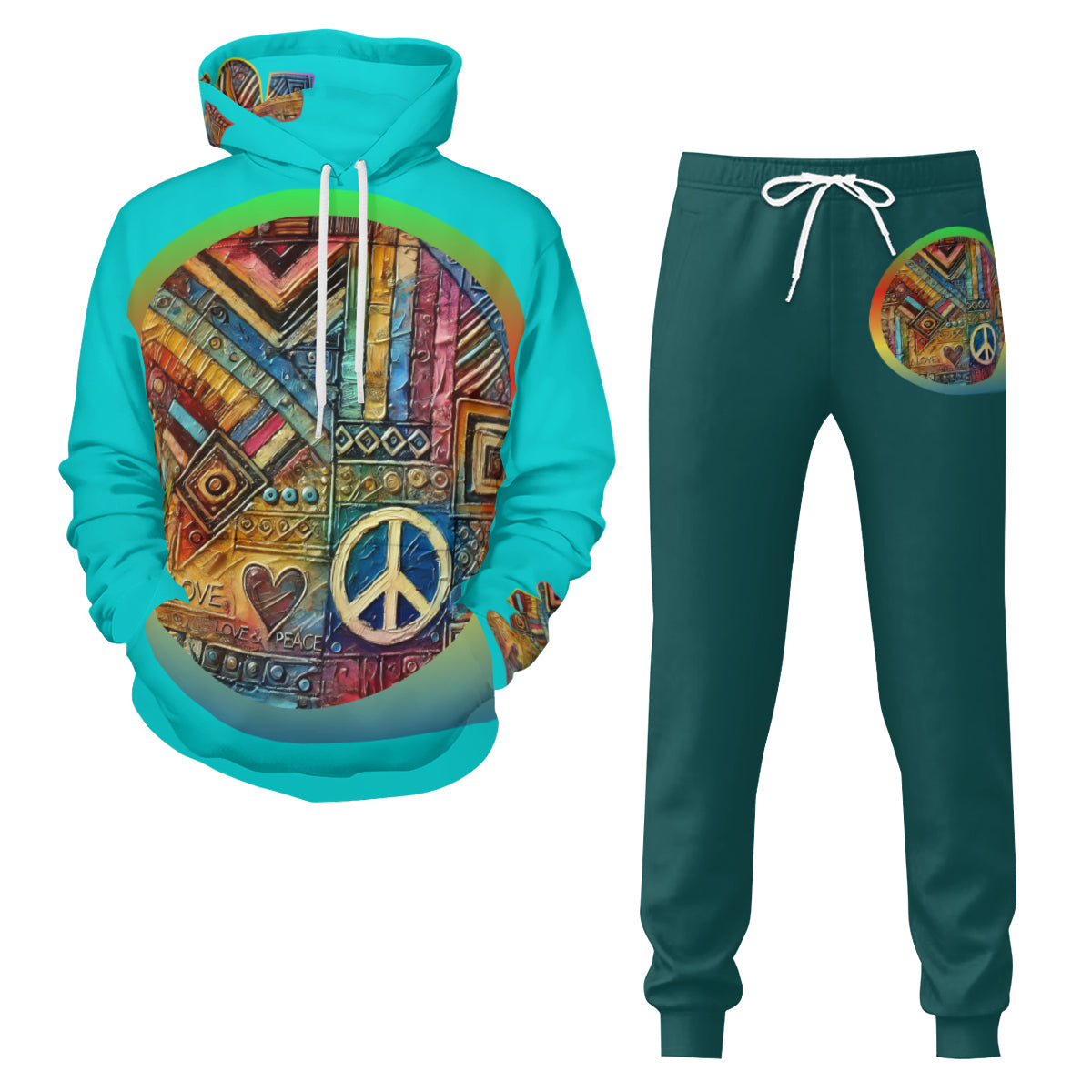 Men’s Adult Hoodie Set with Double-Layer Hood "African Peace Print"