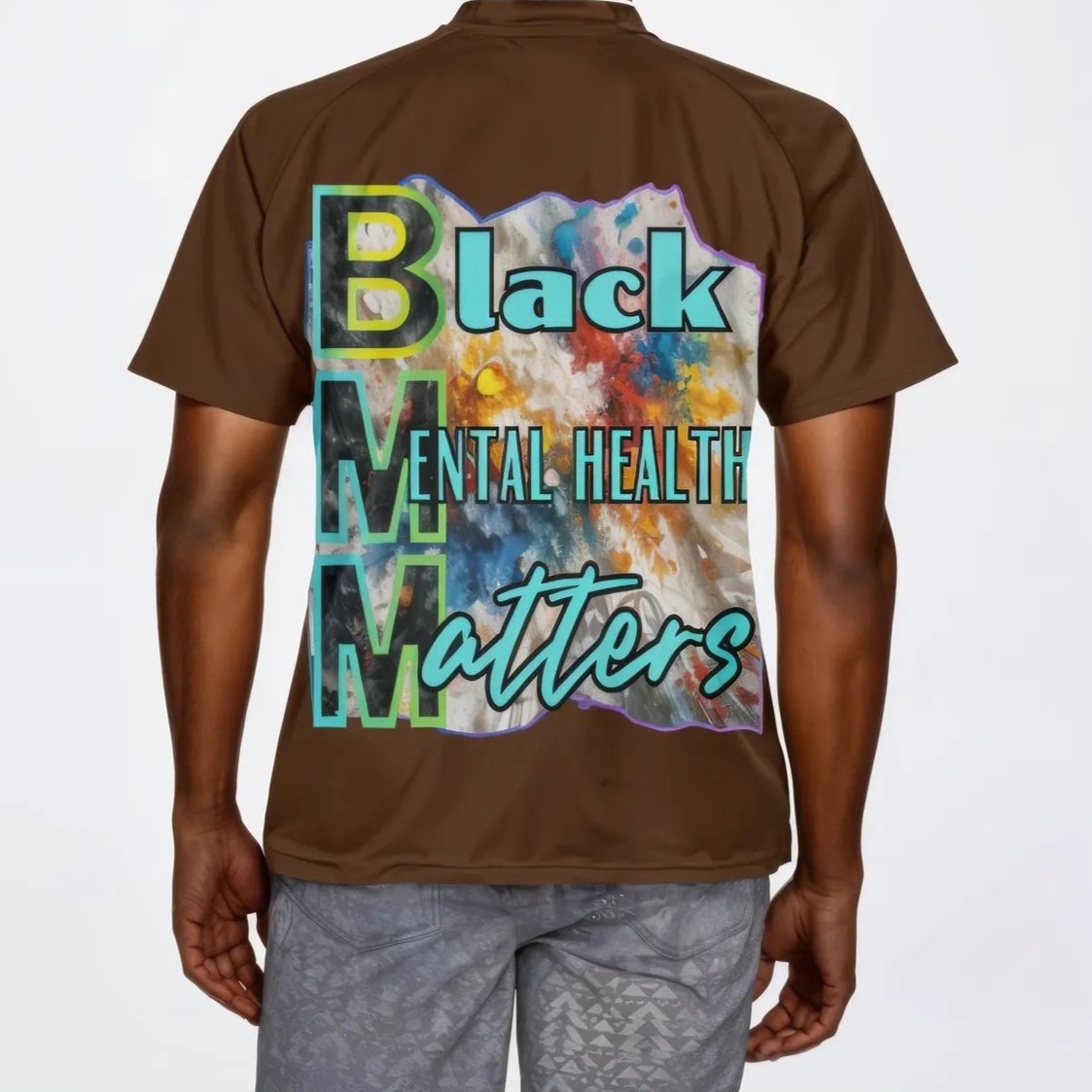 Men's V-Neck Polyester T-Shirt "Black Mental Health Matters"