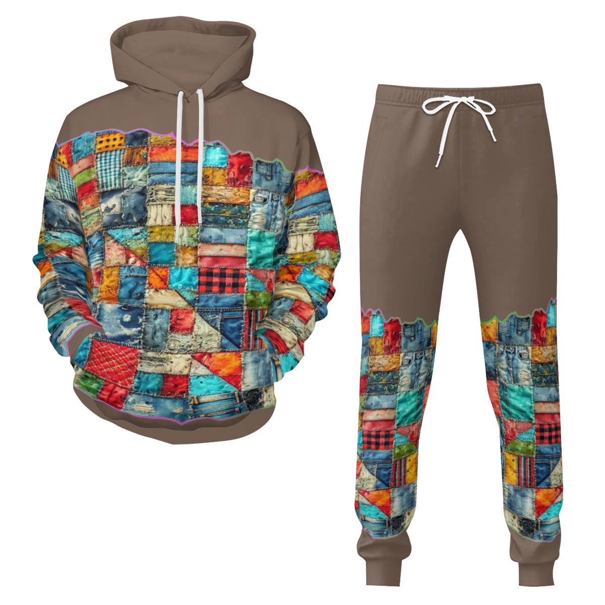 Men’s Adult Hoodie Set with Double-Layer Hood "Patchwork Print"