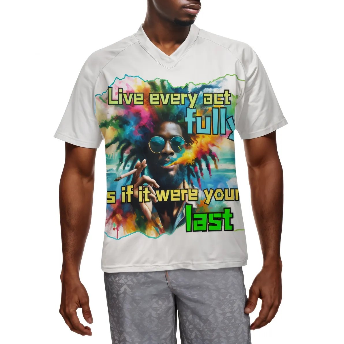 Men's V-Neck Polyester T-Shirt "Black Mental Health Matters"