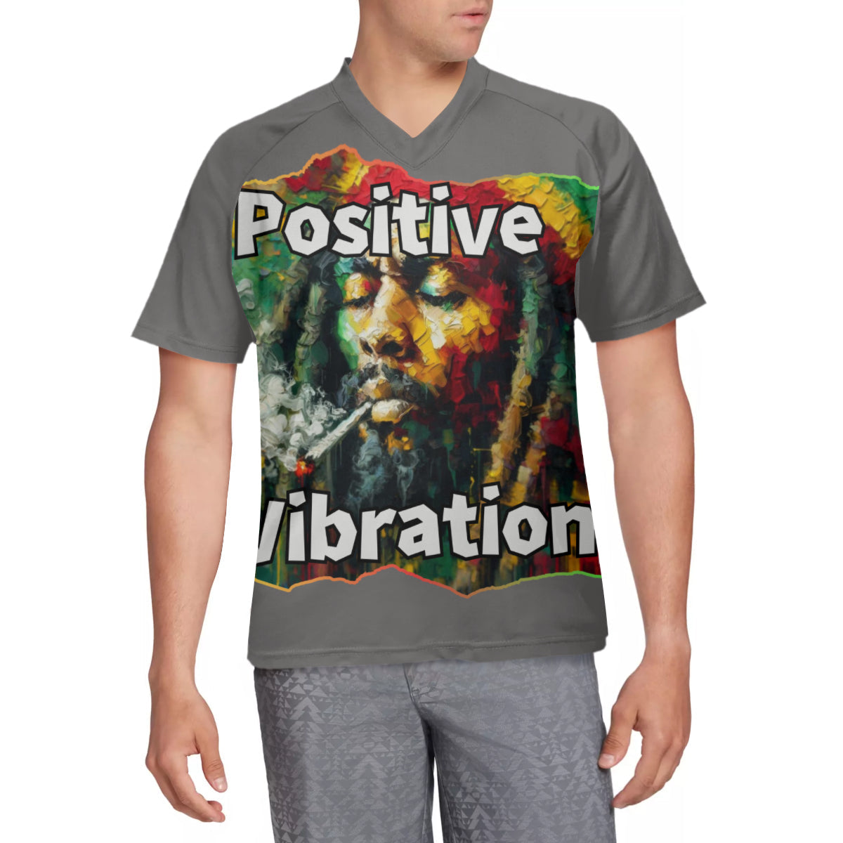 Men's V-Neck Polyester T-Shirt "Positive Vibration"