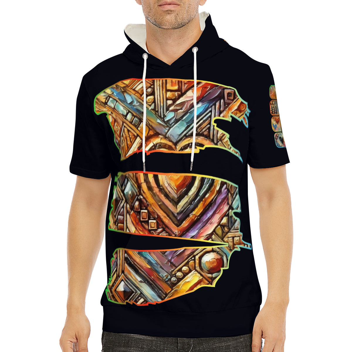 Men’s Cotton Hooded T-Shirt "African Abstract Print"