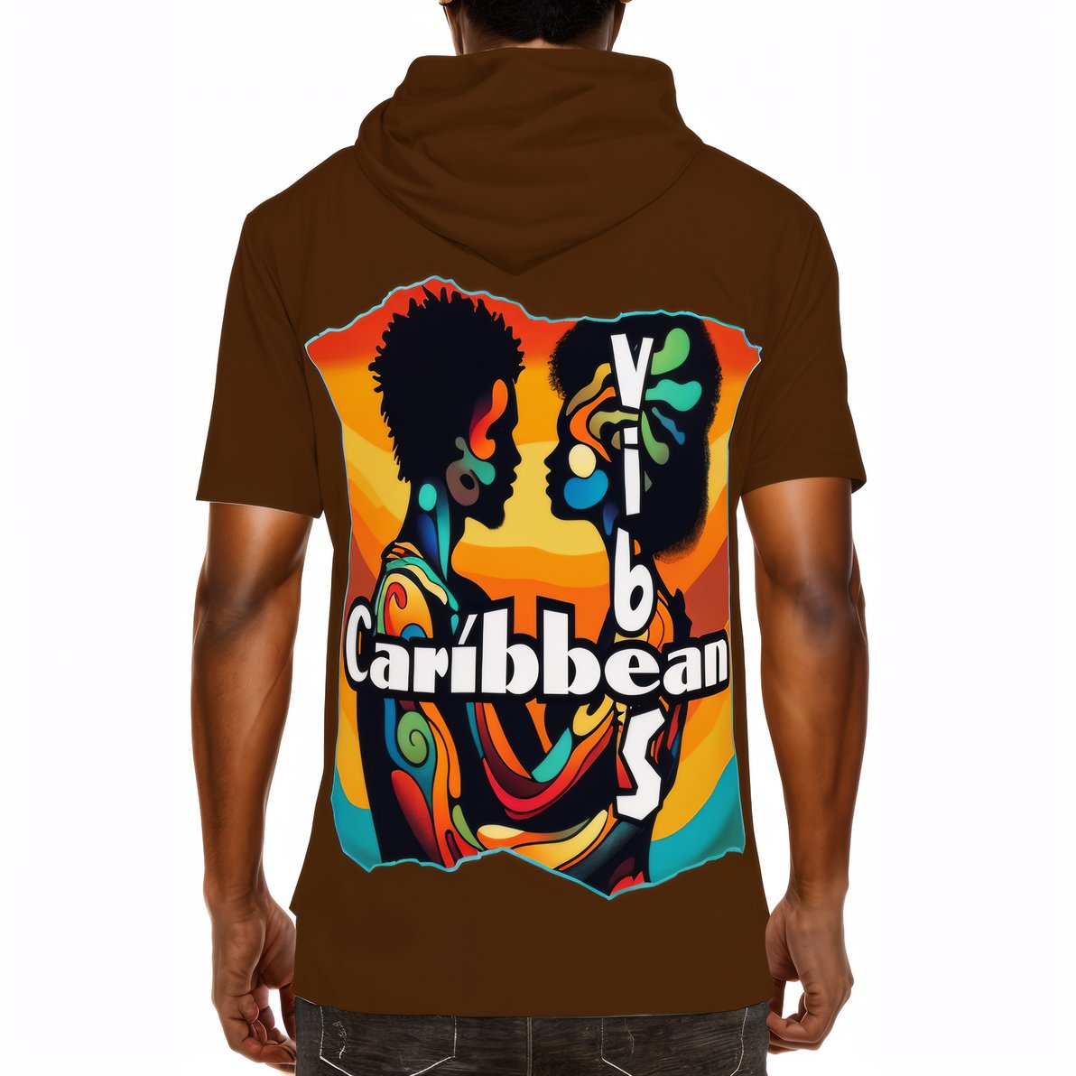 Men’s Cotton Hooded T-Shirt "Feel the Vibe, Caribbean Vibes"