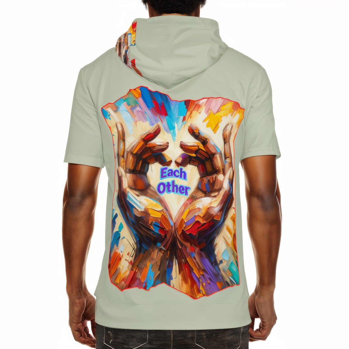 Men’s Cotton Hooded T-Shirt "Love Each Other"