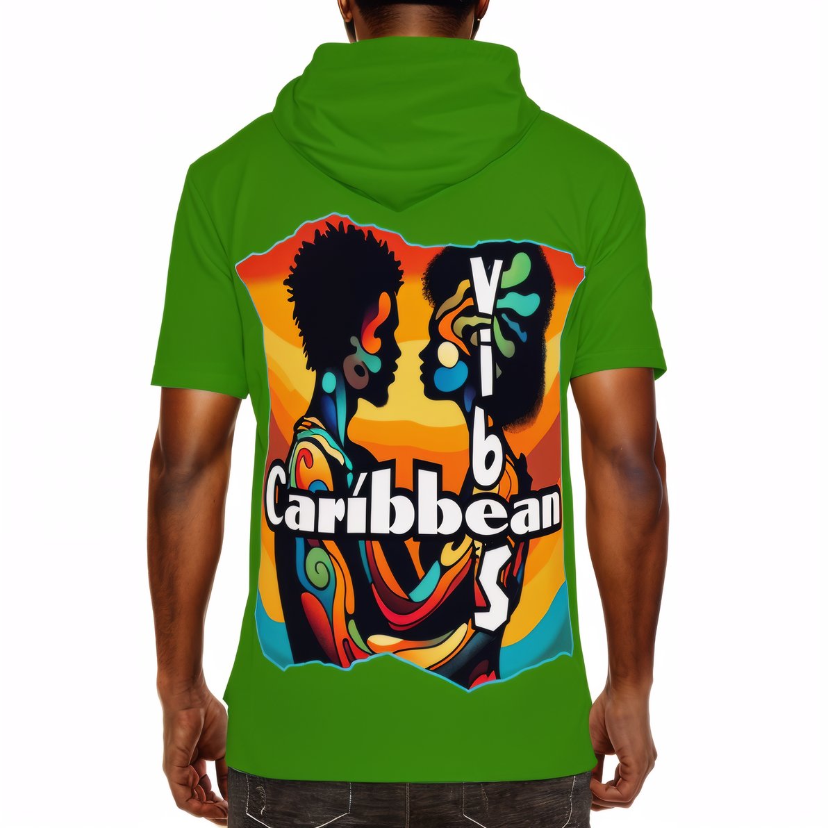 Men’s Cotton Hooded T-Shirt "Feel the Vibe, Caribbean Vibes"