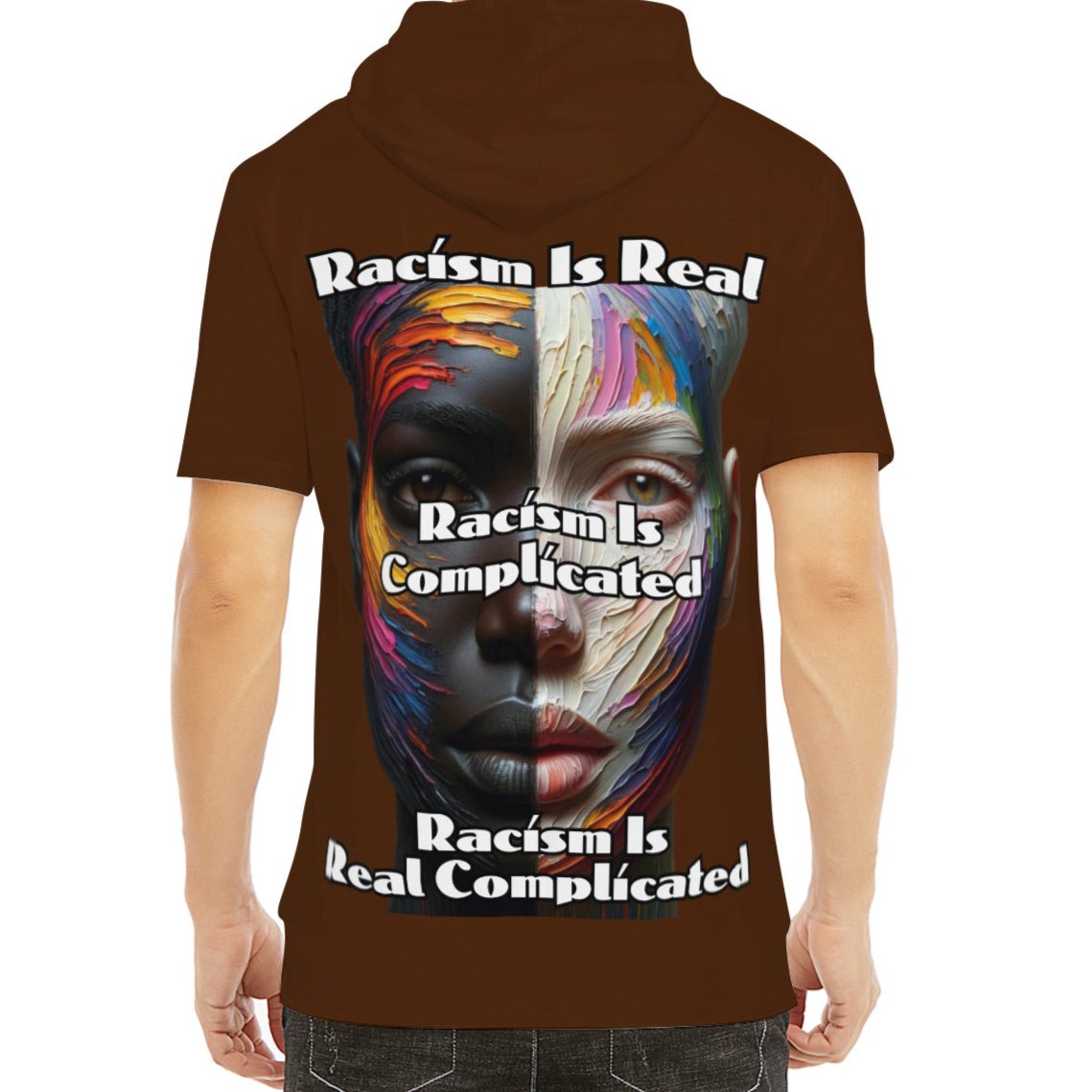 Men’s Cotton Hooded T-Shirt "Racism is Real"