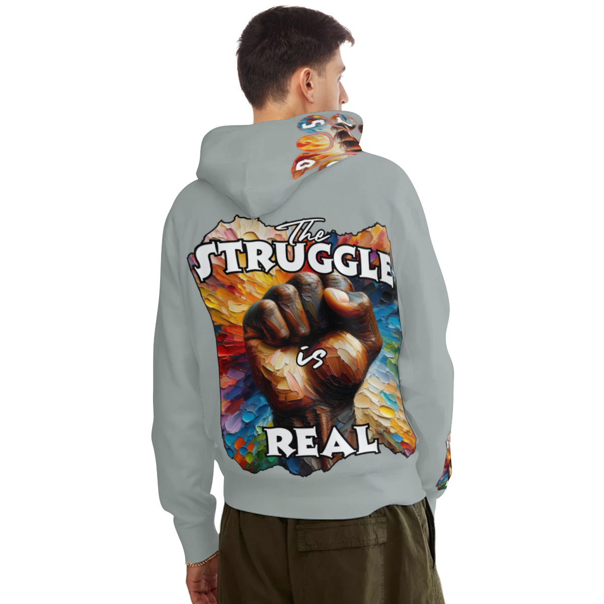 Men's Adult Hoodie Set with Double-Layer Hood "Don't Stop, The Struggle is Real""