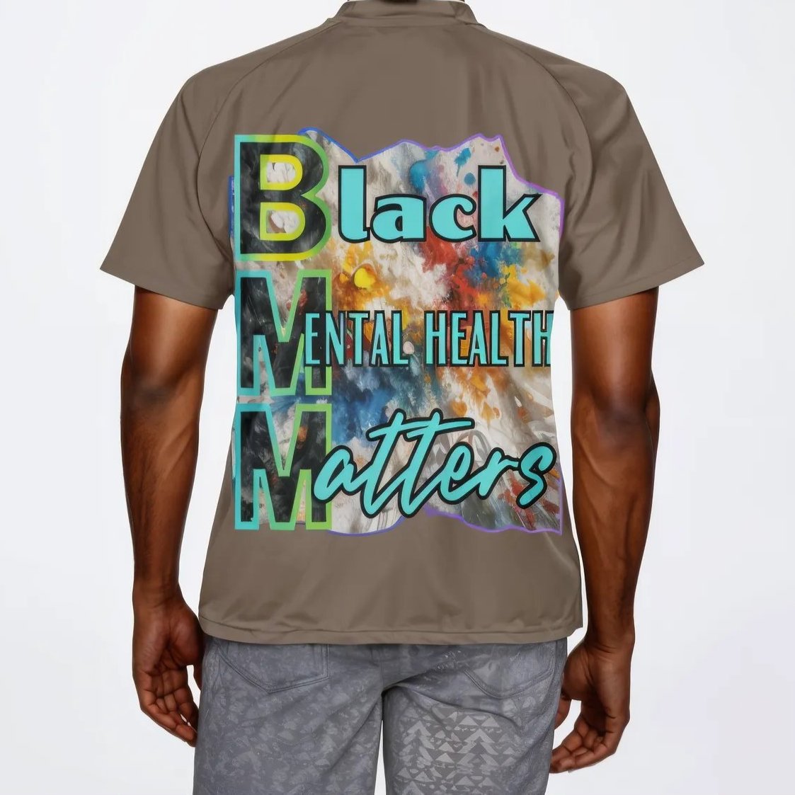 Men's V-Neck Polyester T-Shirt "Black Mental Health Matters"