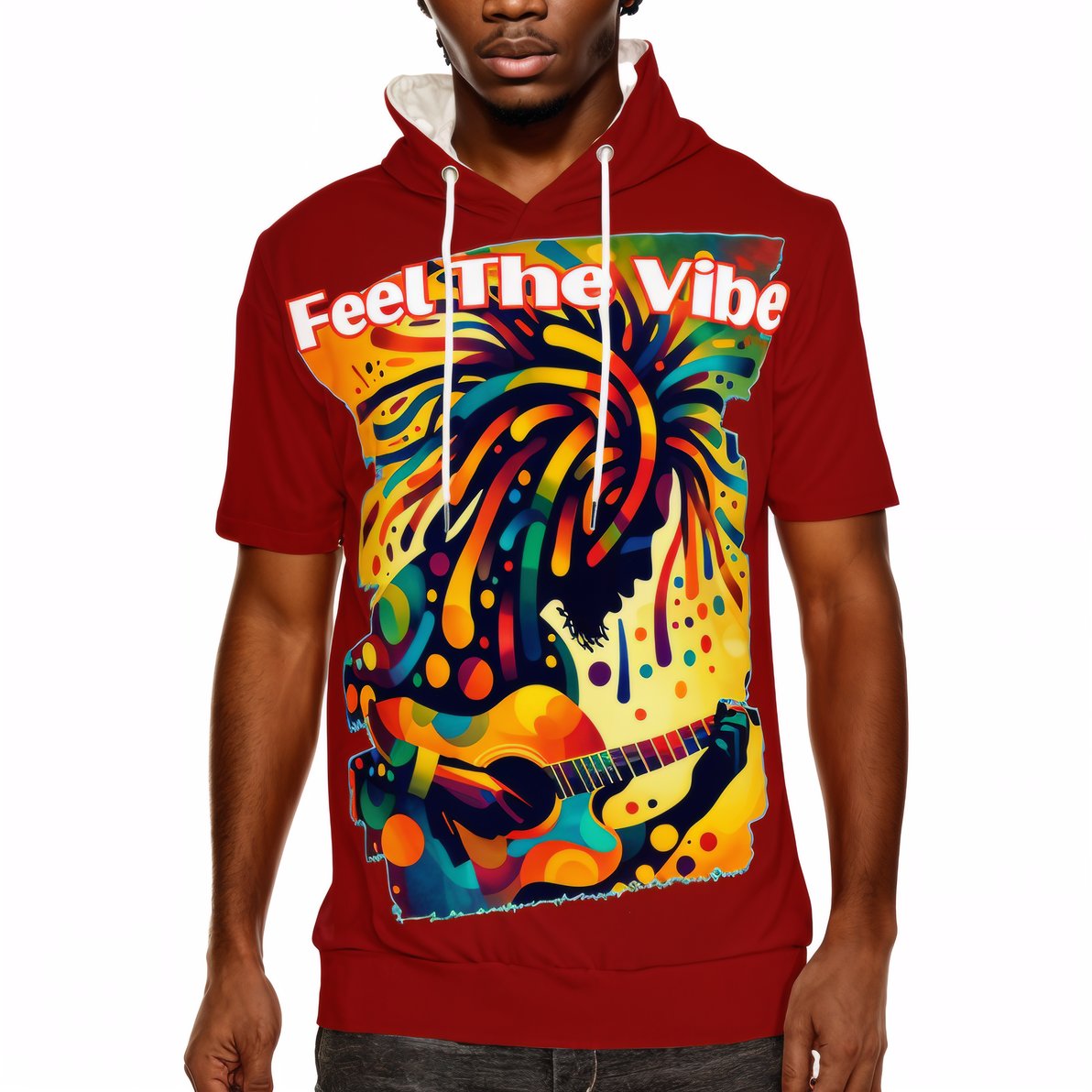 Men’s Cotton Hooded T-Shirt "Feel the Vibe, Caribbean Vibes"