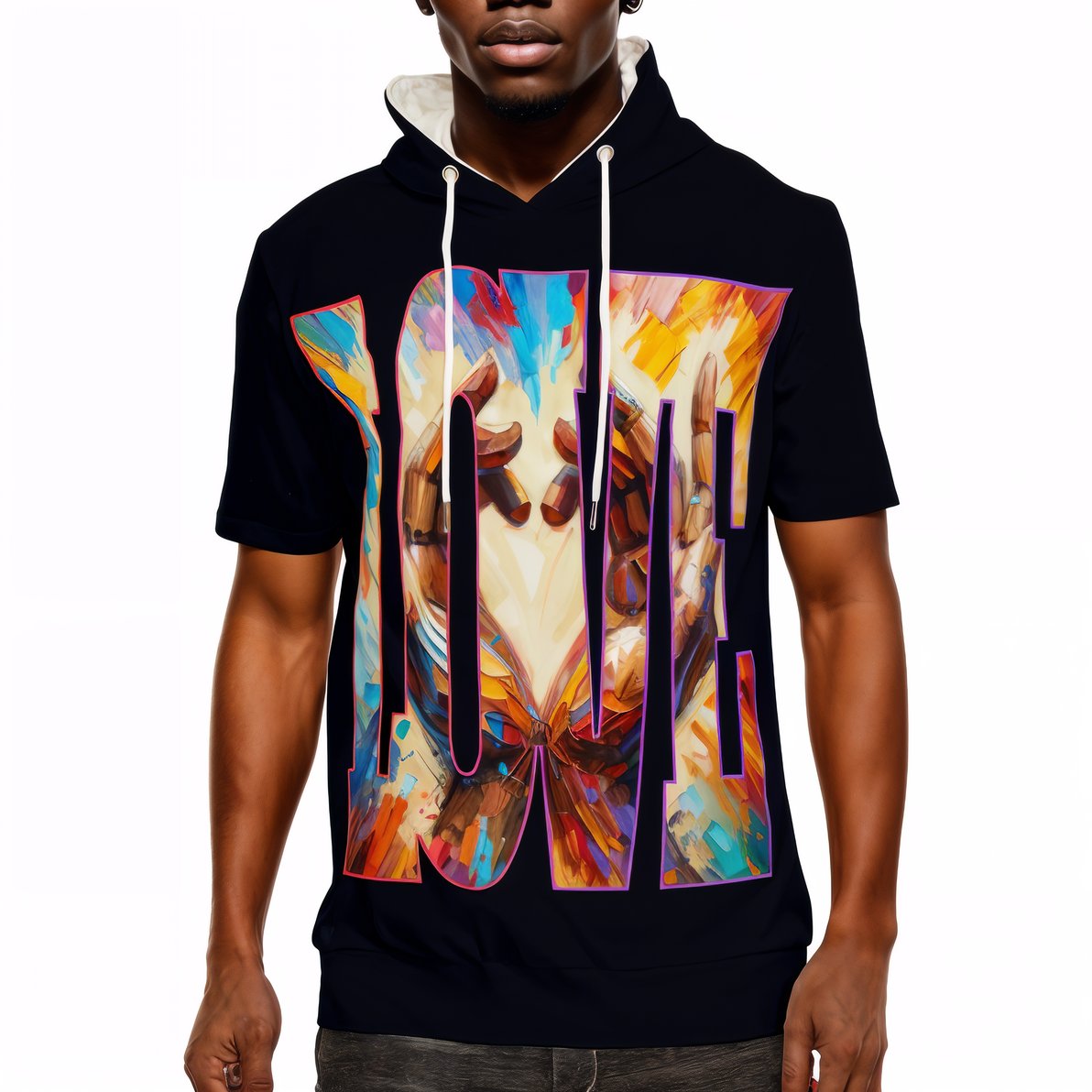 Men’s Cotton Hooded T-Shirt "Love Each Other"